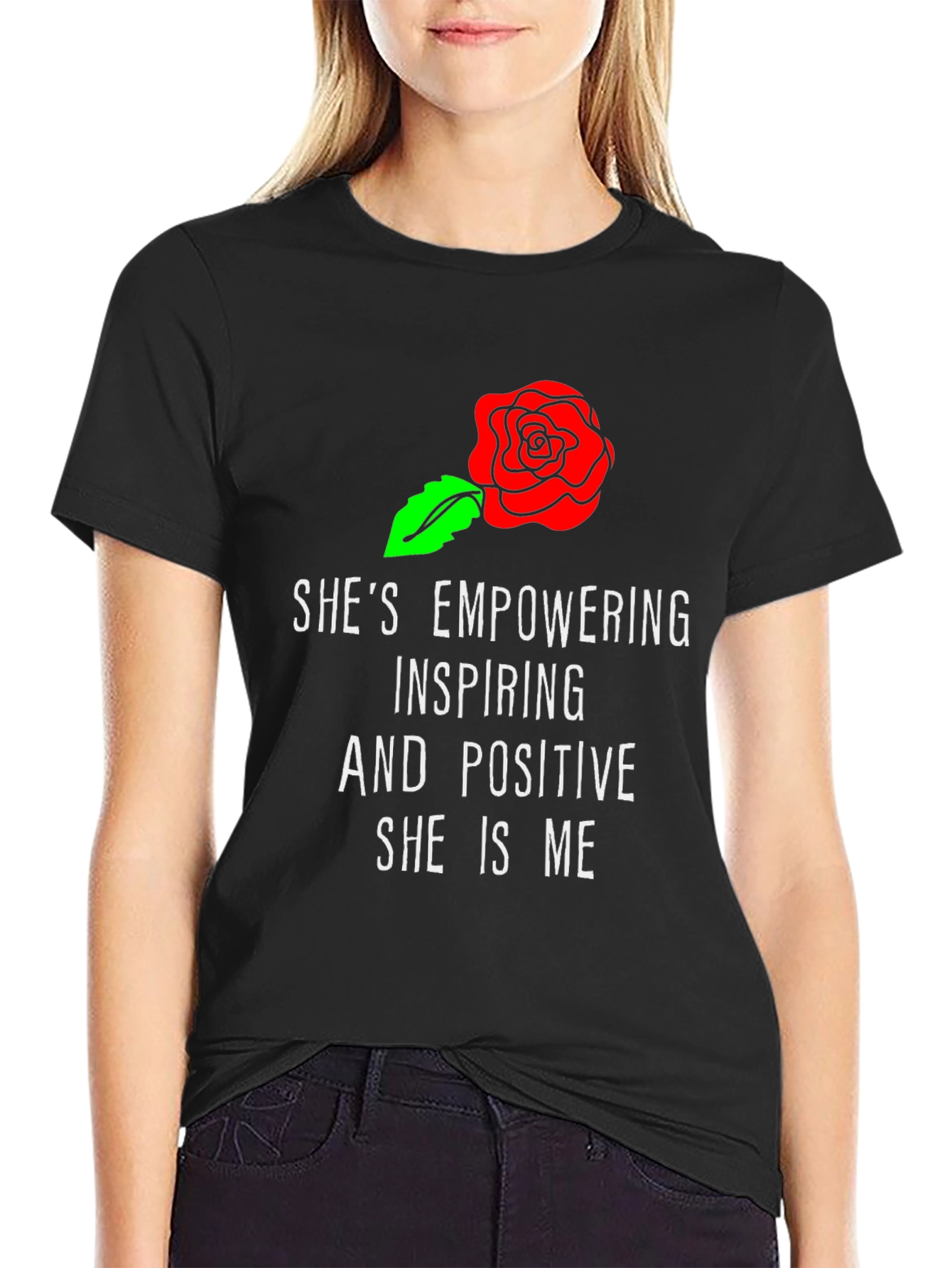 Black Empowering Rose Graphic Tee - Inspirational Women's Shirt view 2