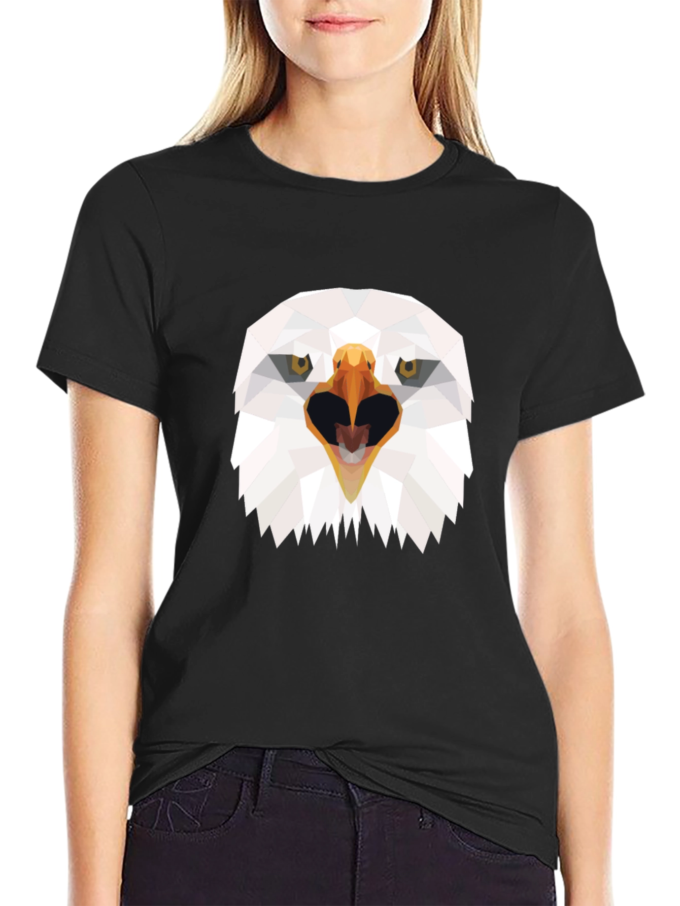 Black Geometric Eagle Graphic T-Shirt - Bold Black Tee view 2