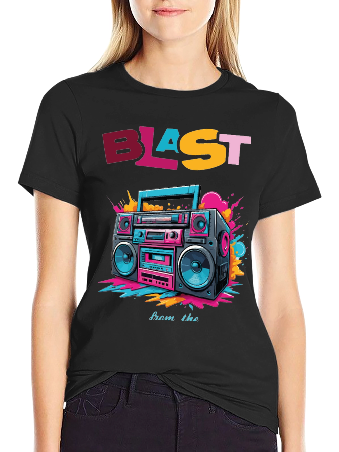 Black Retro Boombox Graphic Tee - Blast from the Past! view 2