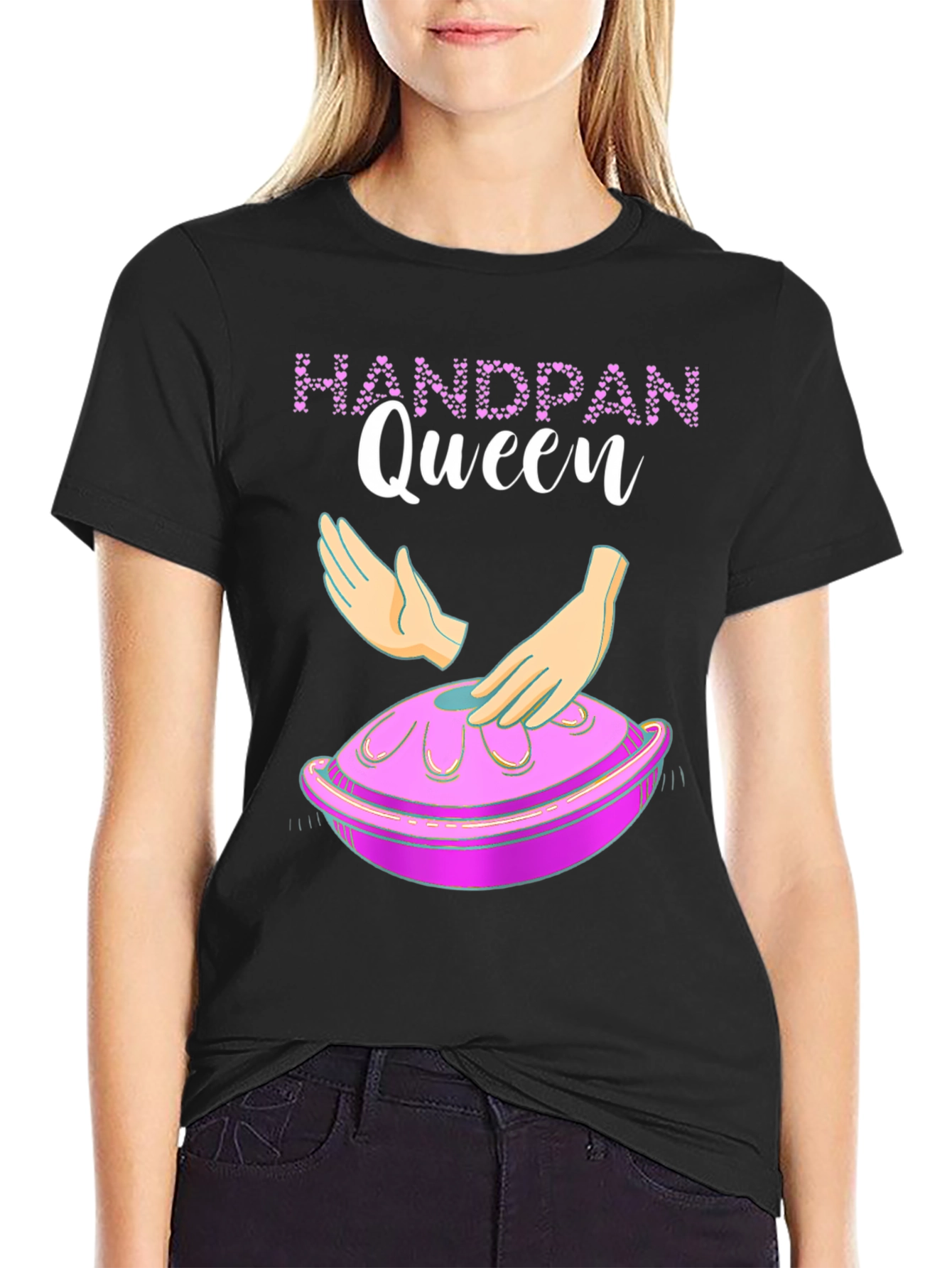Black Handpan Queen Graphic Tee - Musical Instrument T-Shirt view 2