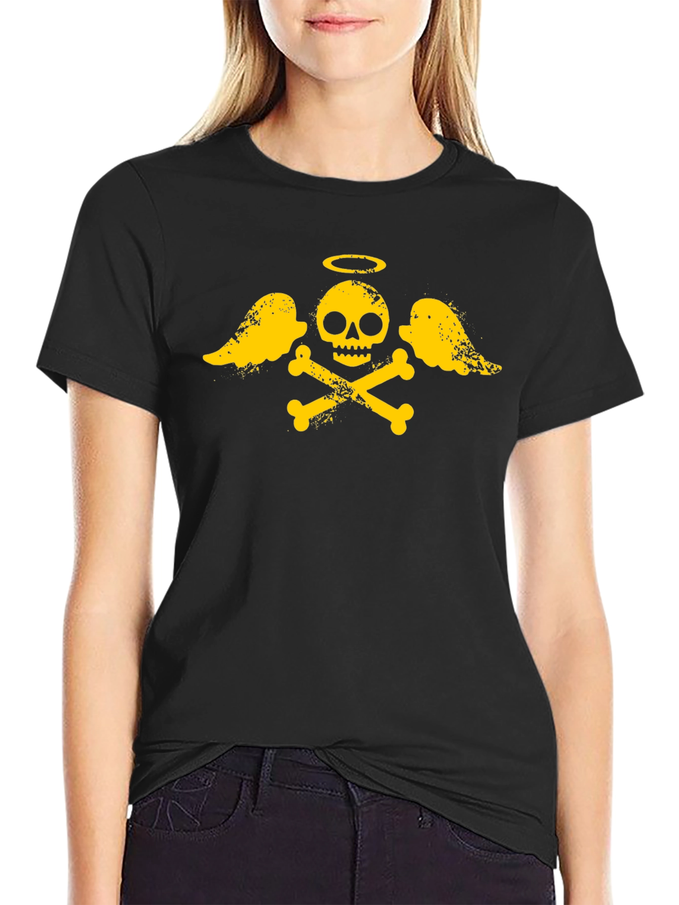 Black Skull and Crossbones Graphic T-Shirt - Black view 2