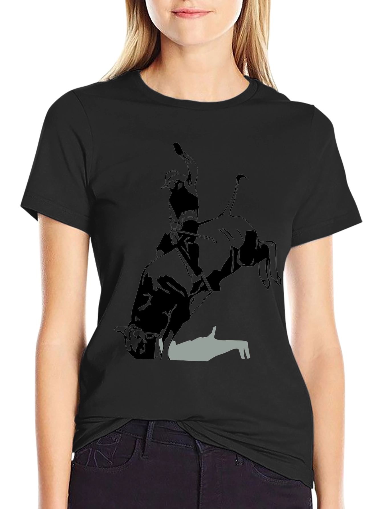 Black Bull Riding Graphic Tee - Cowboy Rodeo T-Shirt view 2