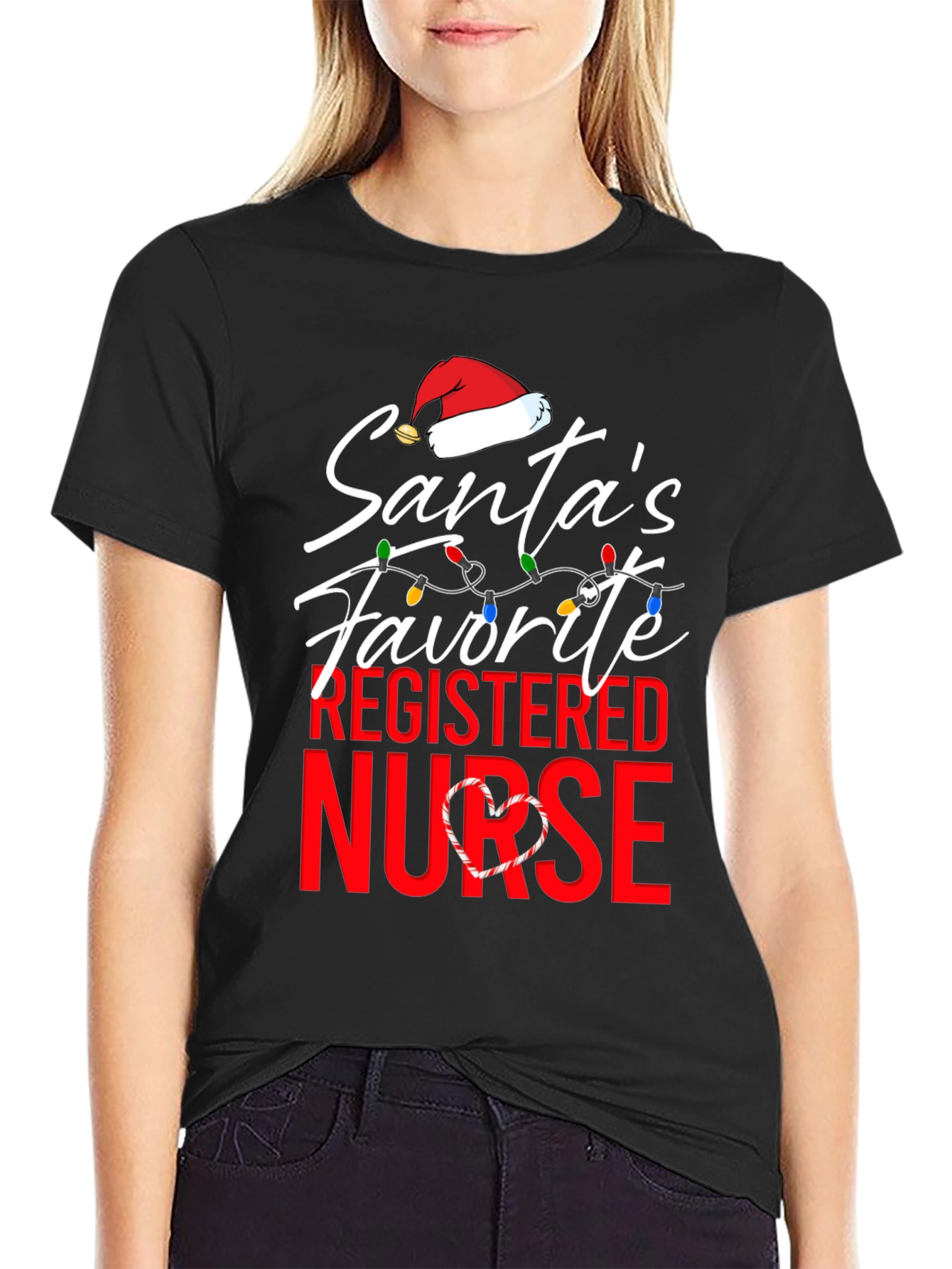 Black Santa's Favorite Nurse T-Shirt Christmas Holiday Registered Nurse view 2