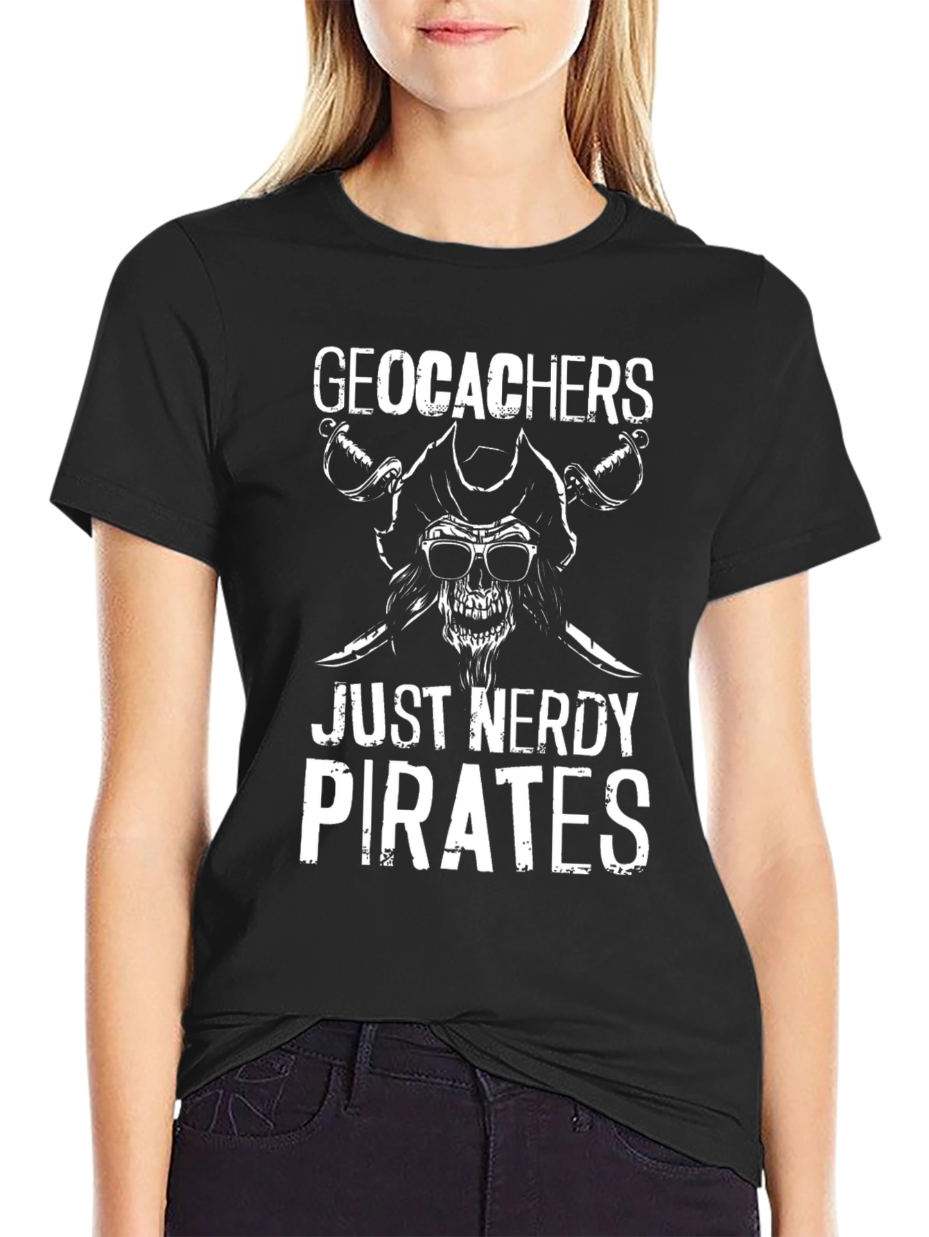 Black Geocachers Just Nerdy Pirates T-Shirt view 2