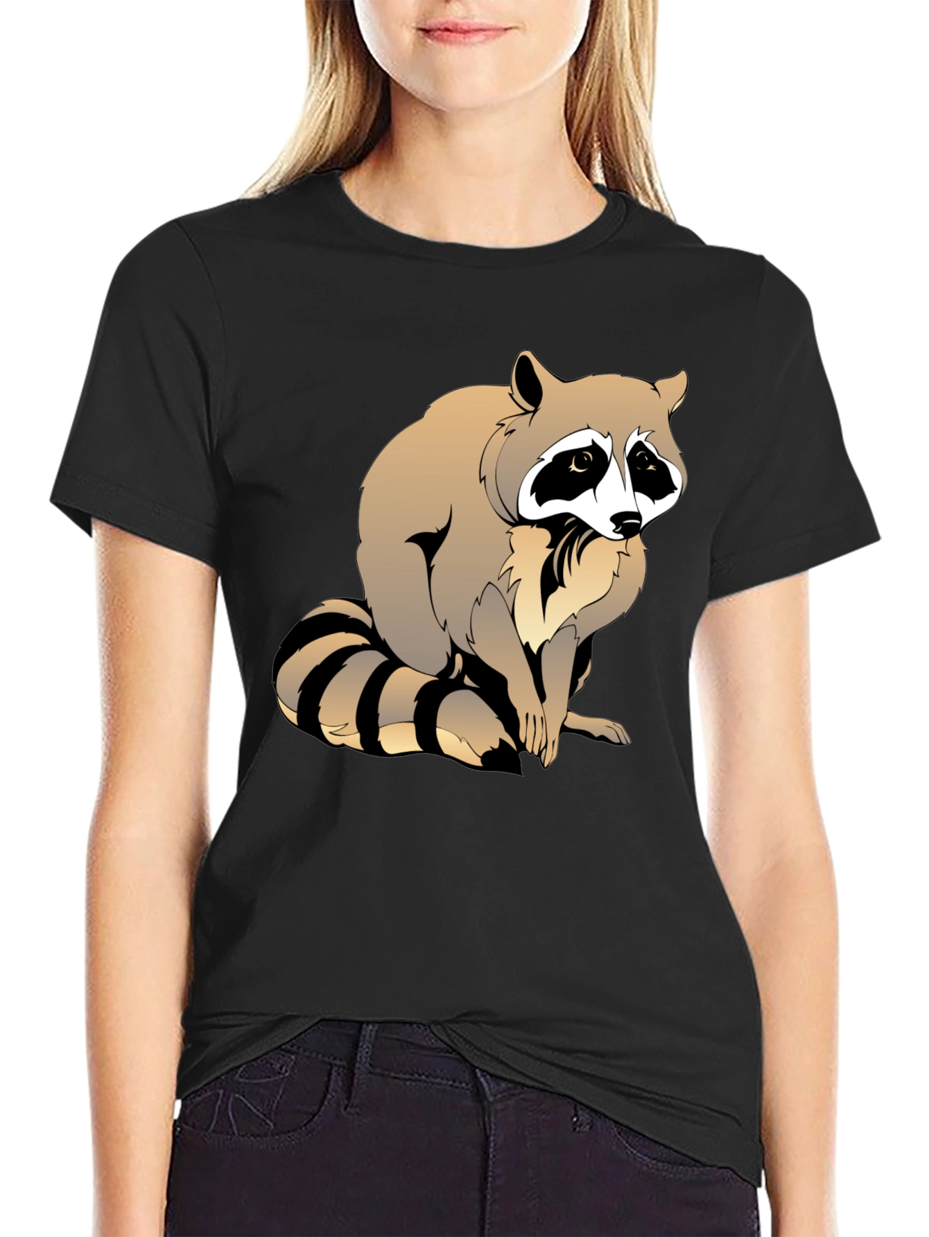 Black Raccoon Graphic T-Shirt - Men's Black Crew Neck Tee view 2
