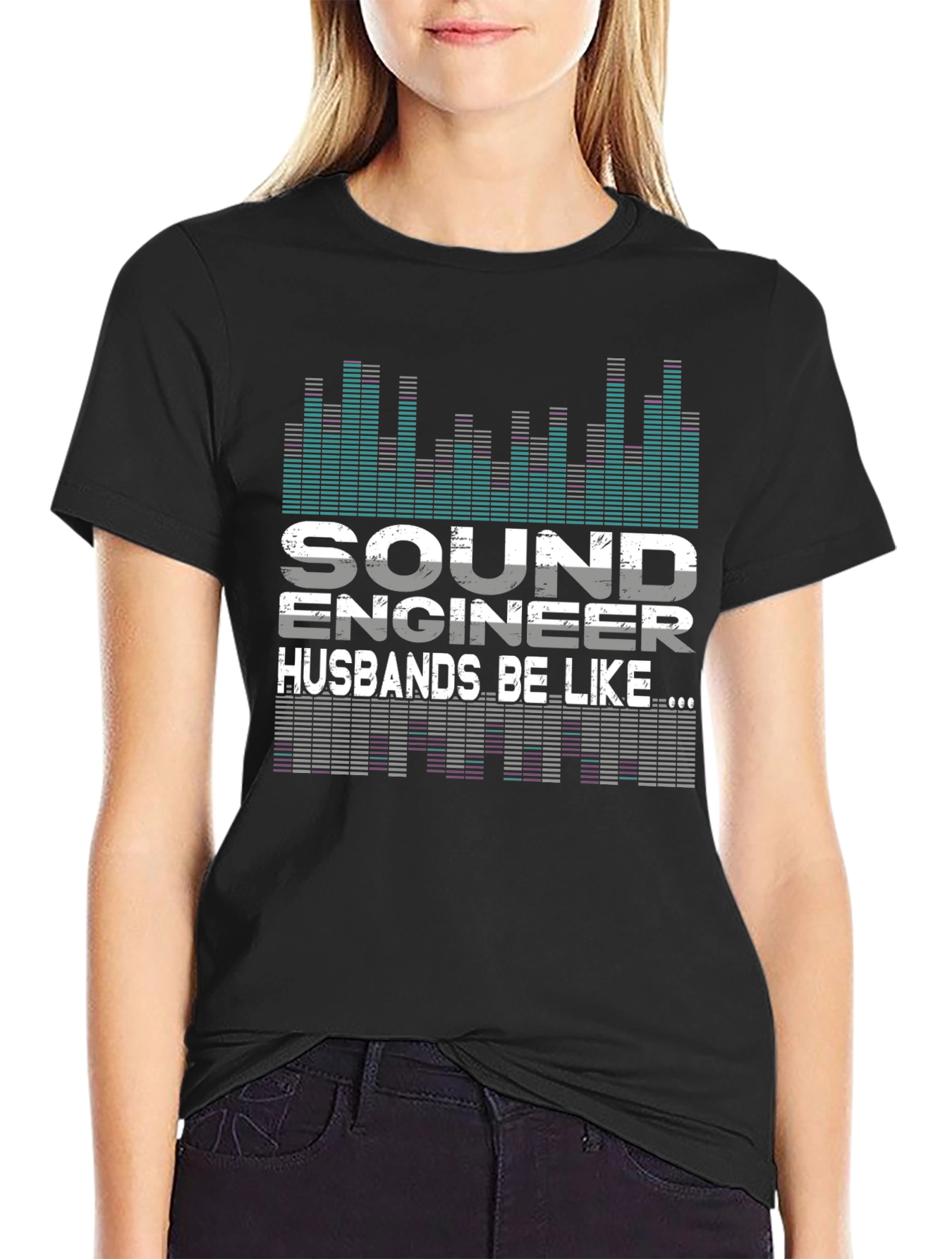 Black Sound Engineer Husband Graphic T-Shirt view 2