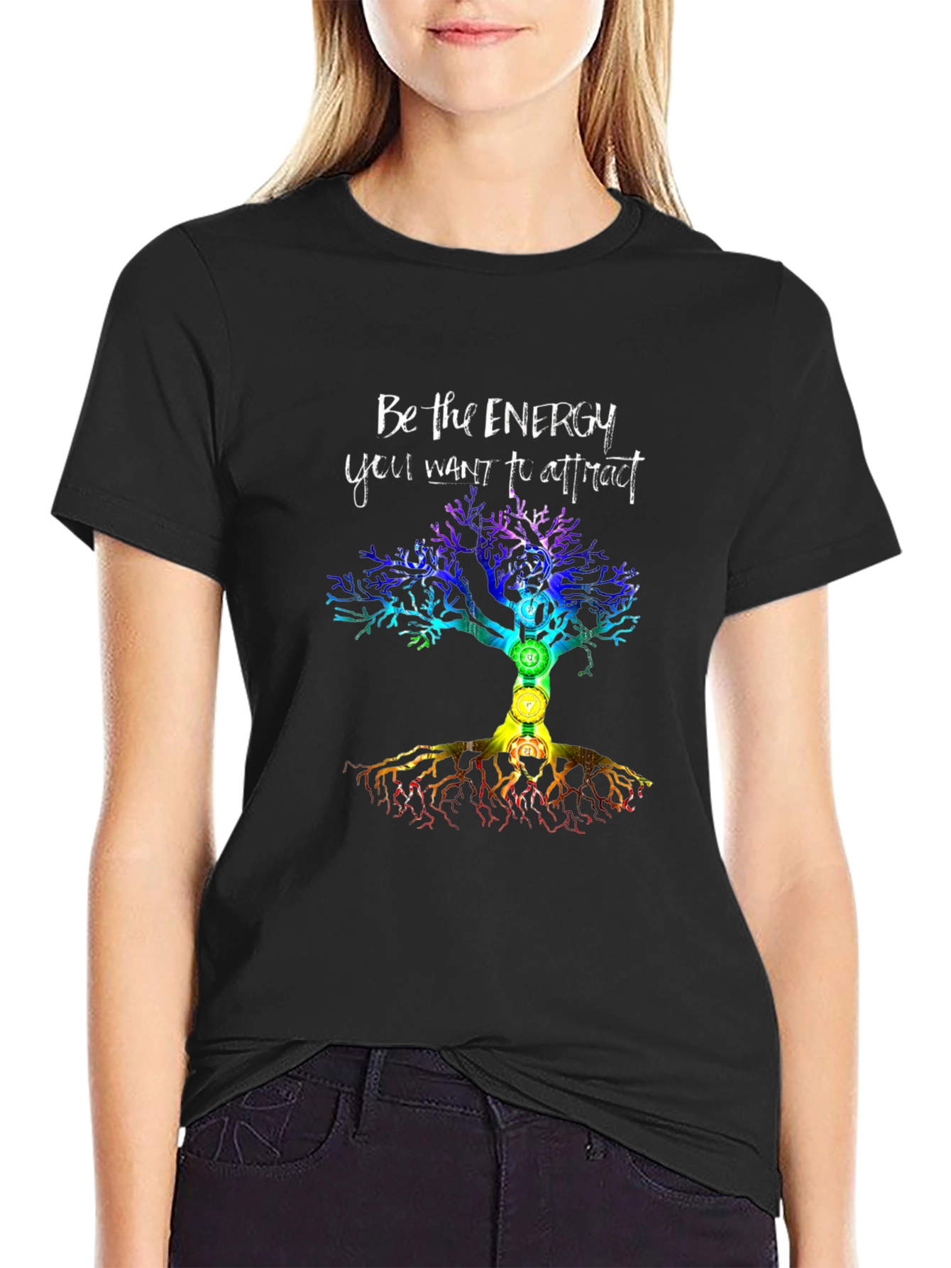 Black Energy Tree Chakra Graphic T-Shirt view 2