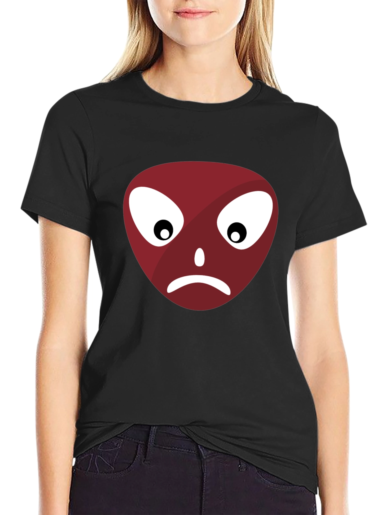 Black Sad Face Graphic T-Shirt - Casual Wear view 2