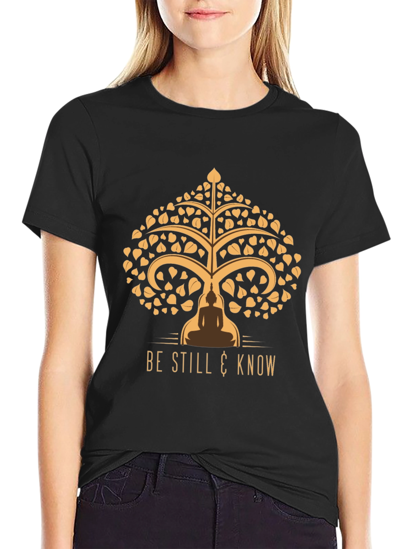 Black Be Still & Know Tee - Spiritual Tree of Life Design view 2