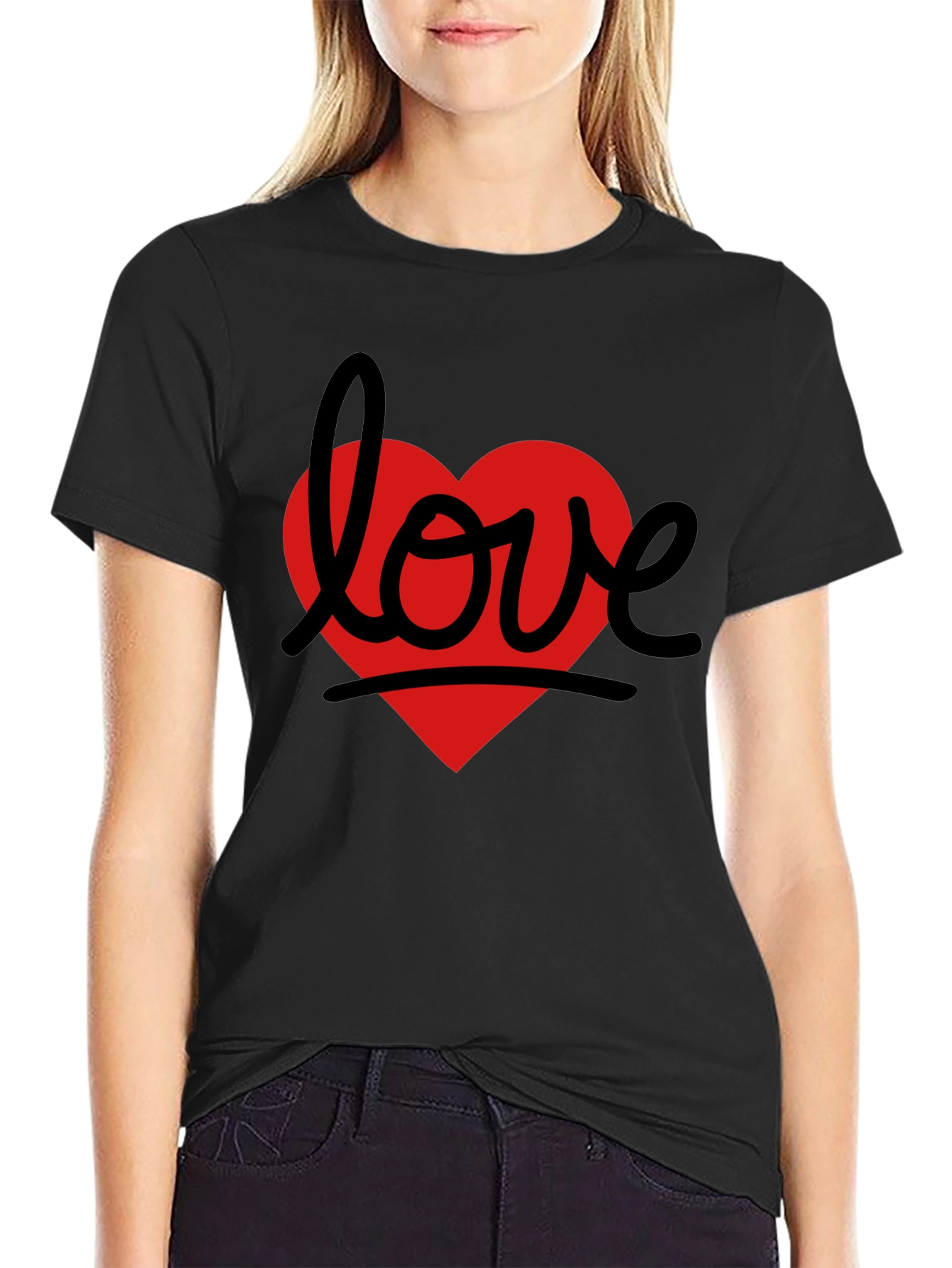 Black Love Heart Graphic Tee - Black view 2