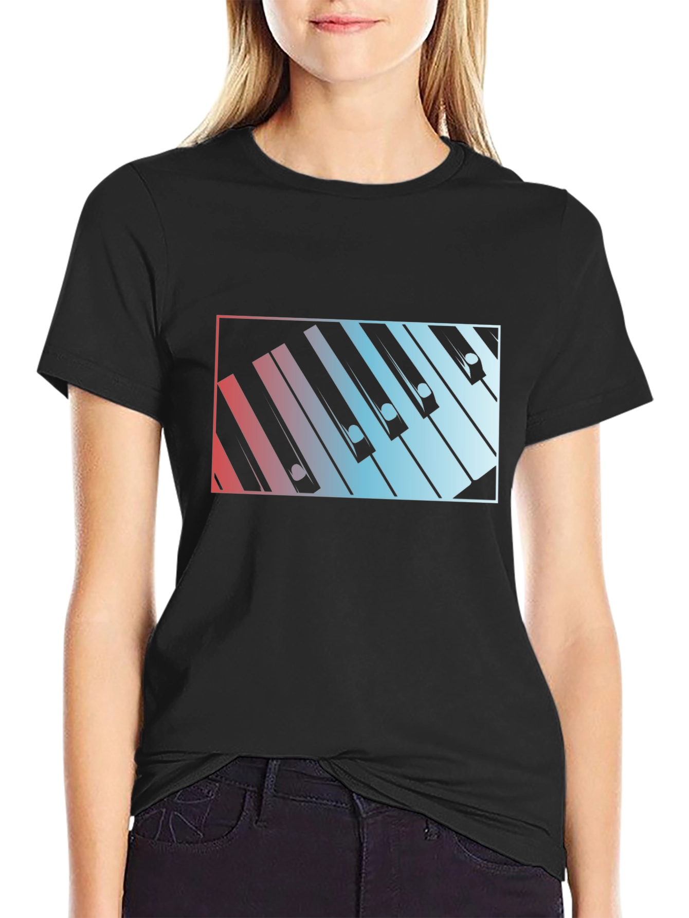 Black Piano Keys Graphic Tee - Music Lover Shirt view 2