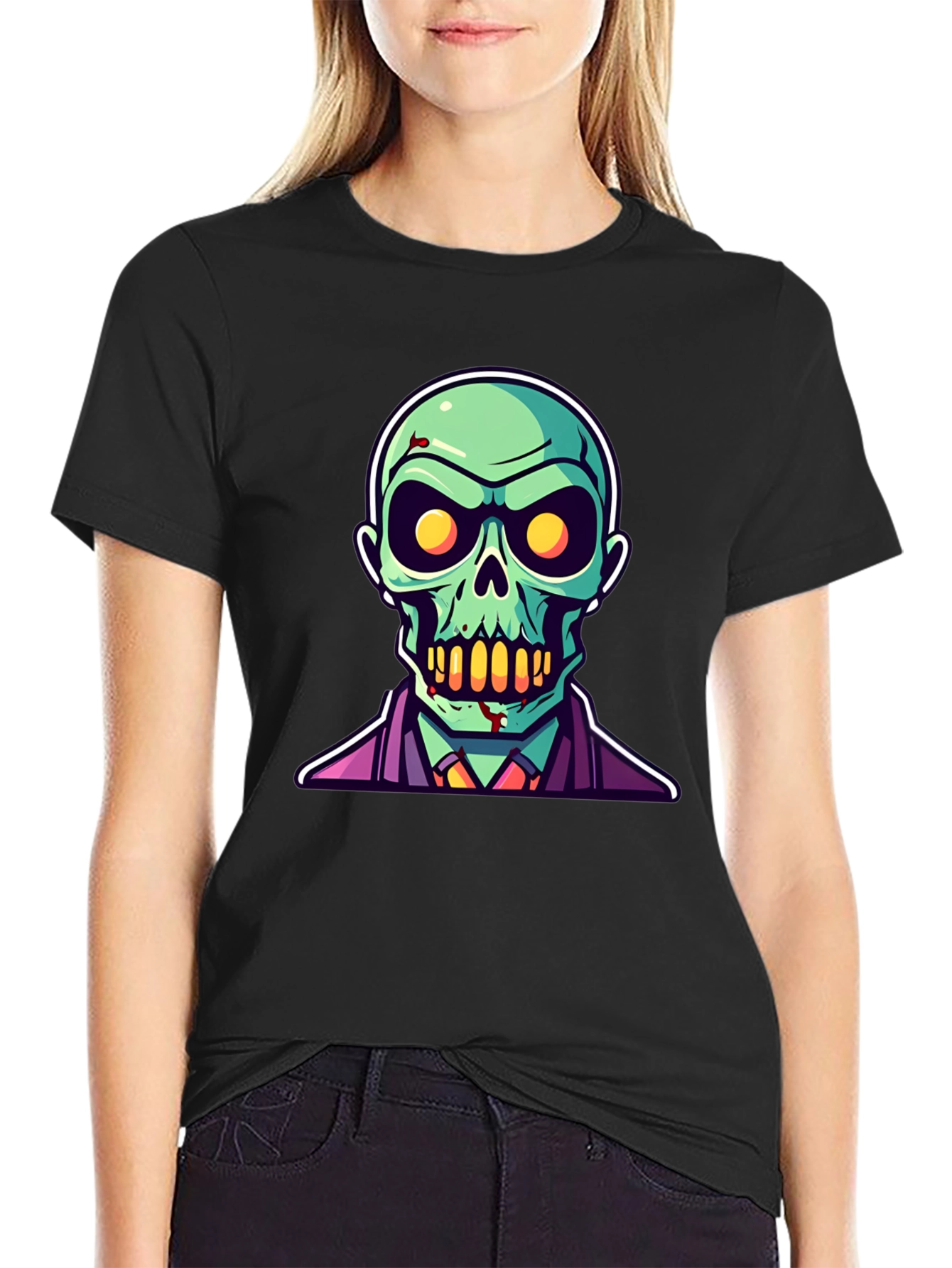 Black Zombie Cartoon Graphic Tee - Black Halloween Shirt view 2