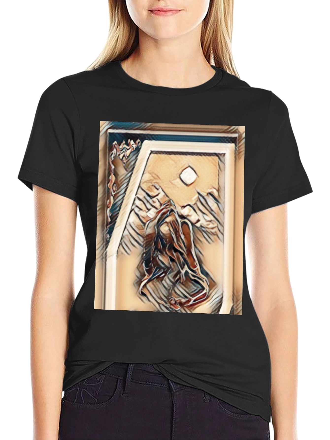 Black Abstract Art Tee - Black Cotton Blend view 2