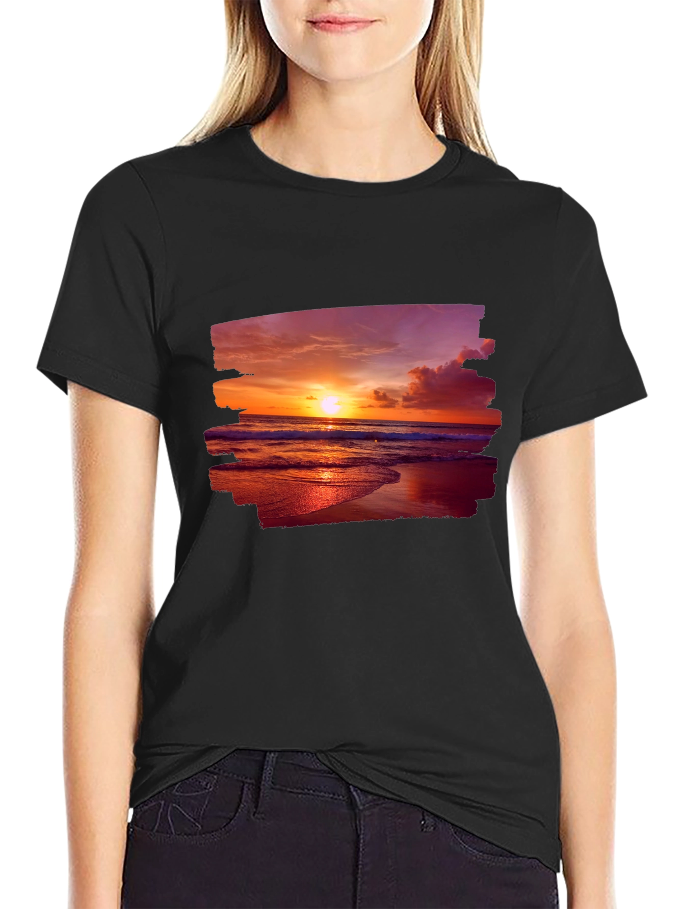 Black Sunset Beach Graphic T-Shirt view 2