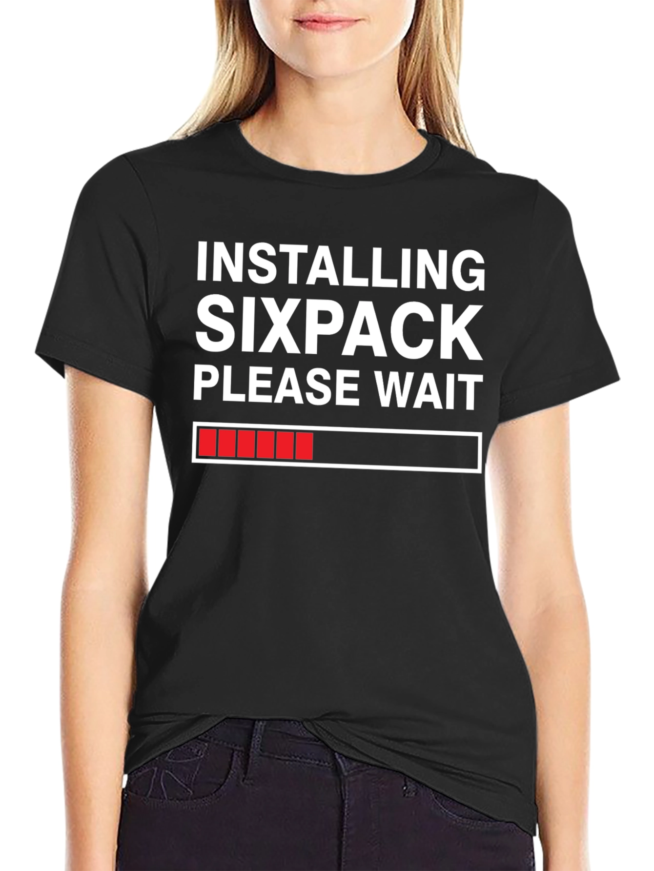 Black Installing Sixpack T-Shirt - Funny Gym Workout Tee view 2