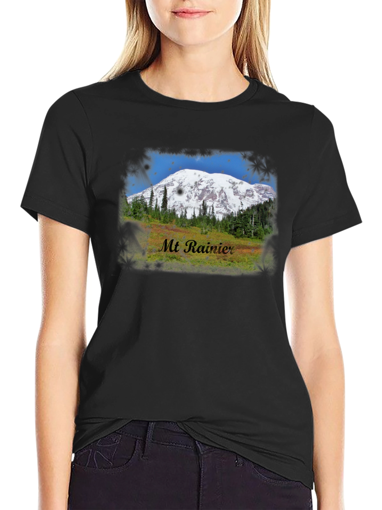 Black Mt. Rainier Graphic T-Shirt - Nature Inspired Tee view 2