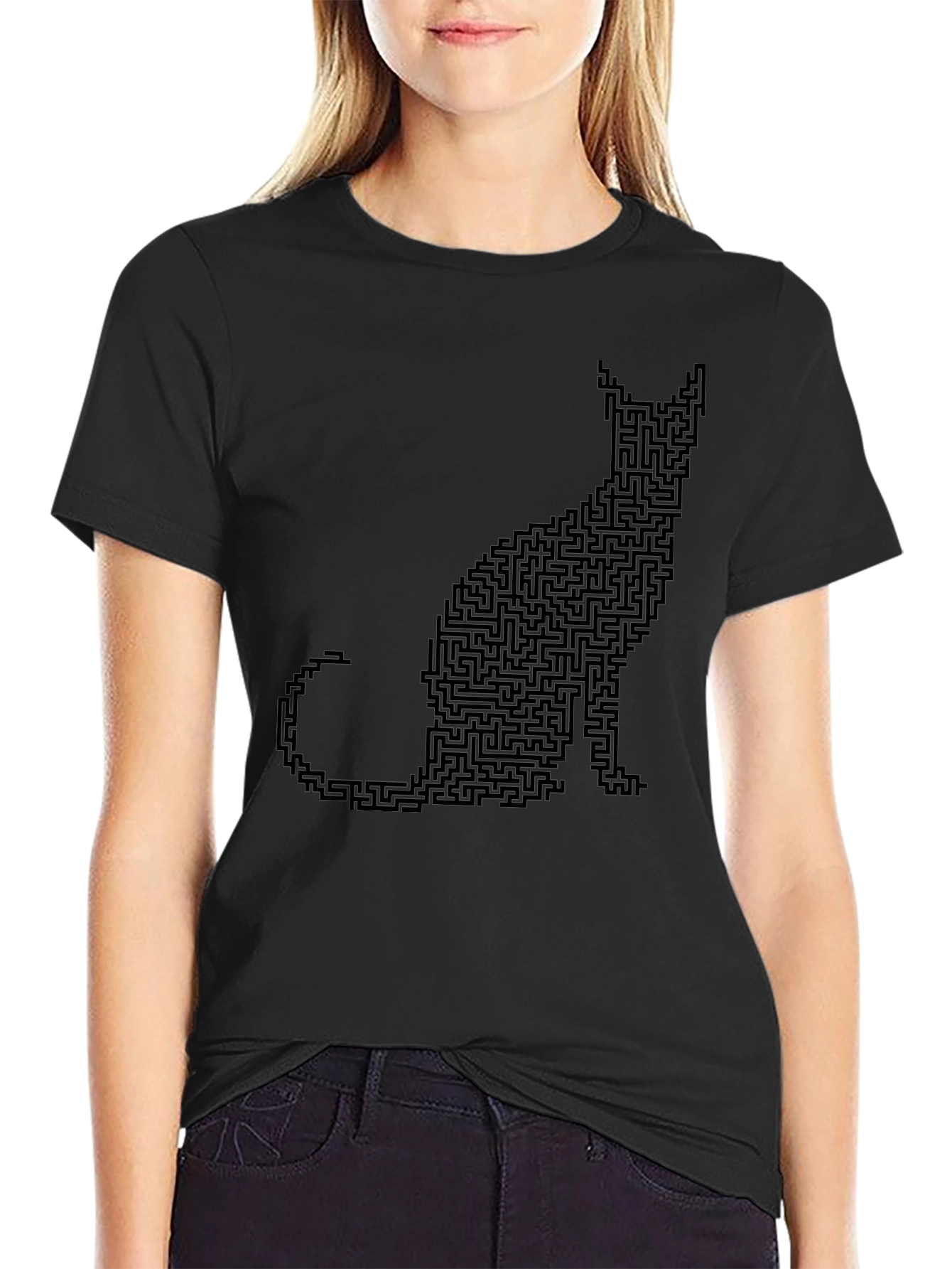 Black Cat Maze Graphic Tee - Black Cotton T-Shirt view 2