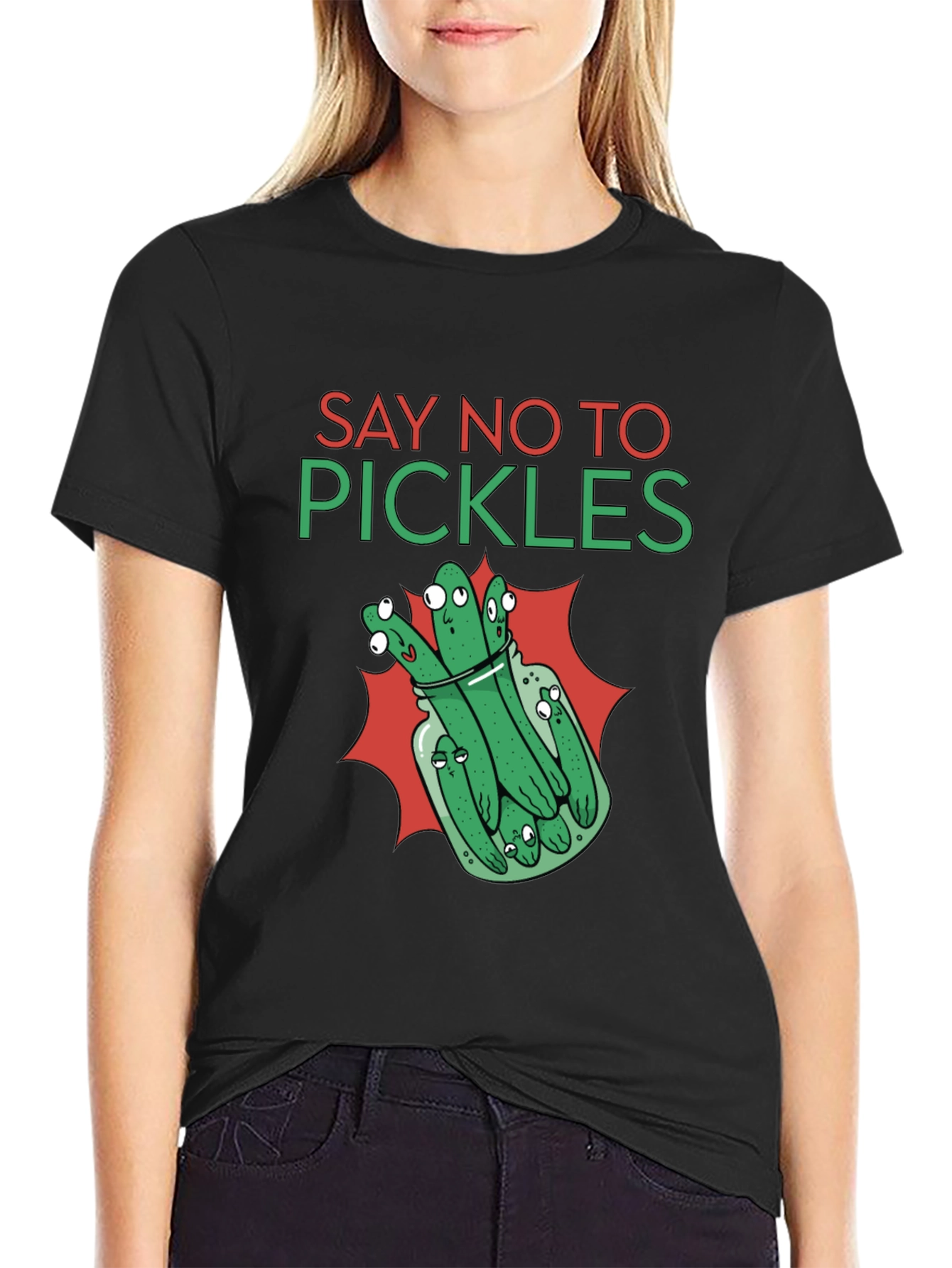 Black Say No to Pickles Funny Graphic T-Shirt view 2