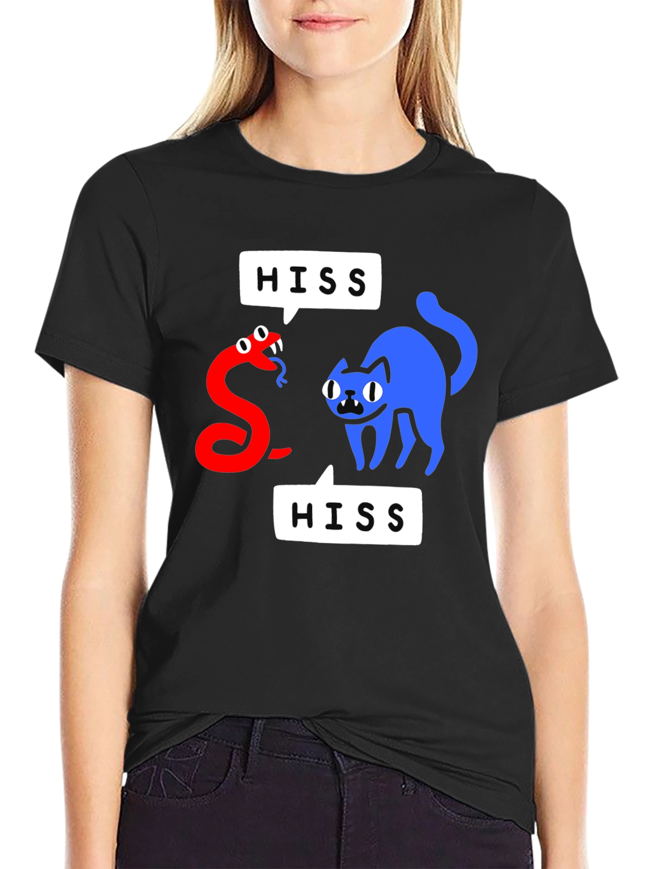 Black Hiss-terical Cat & Snake Graphic Tee view 2