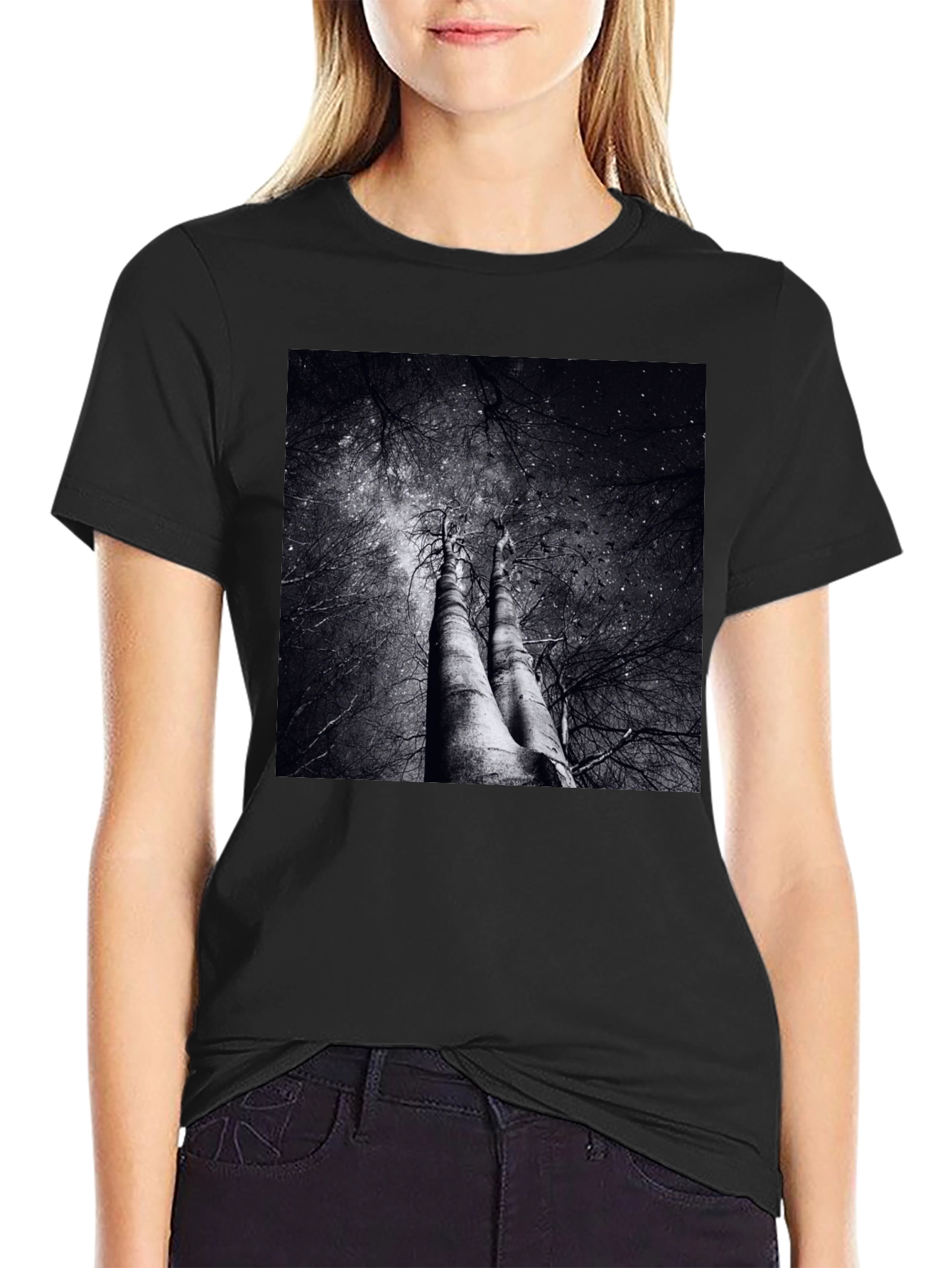 Black Abstract Tree Graphic Tee - Black Cotton Blend view 2