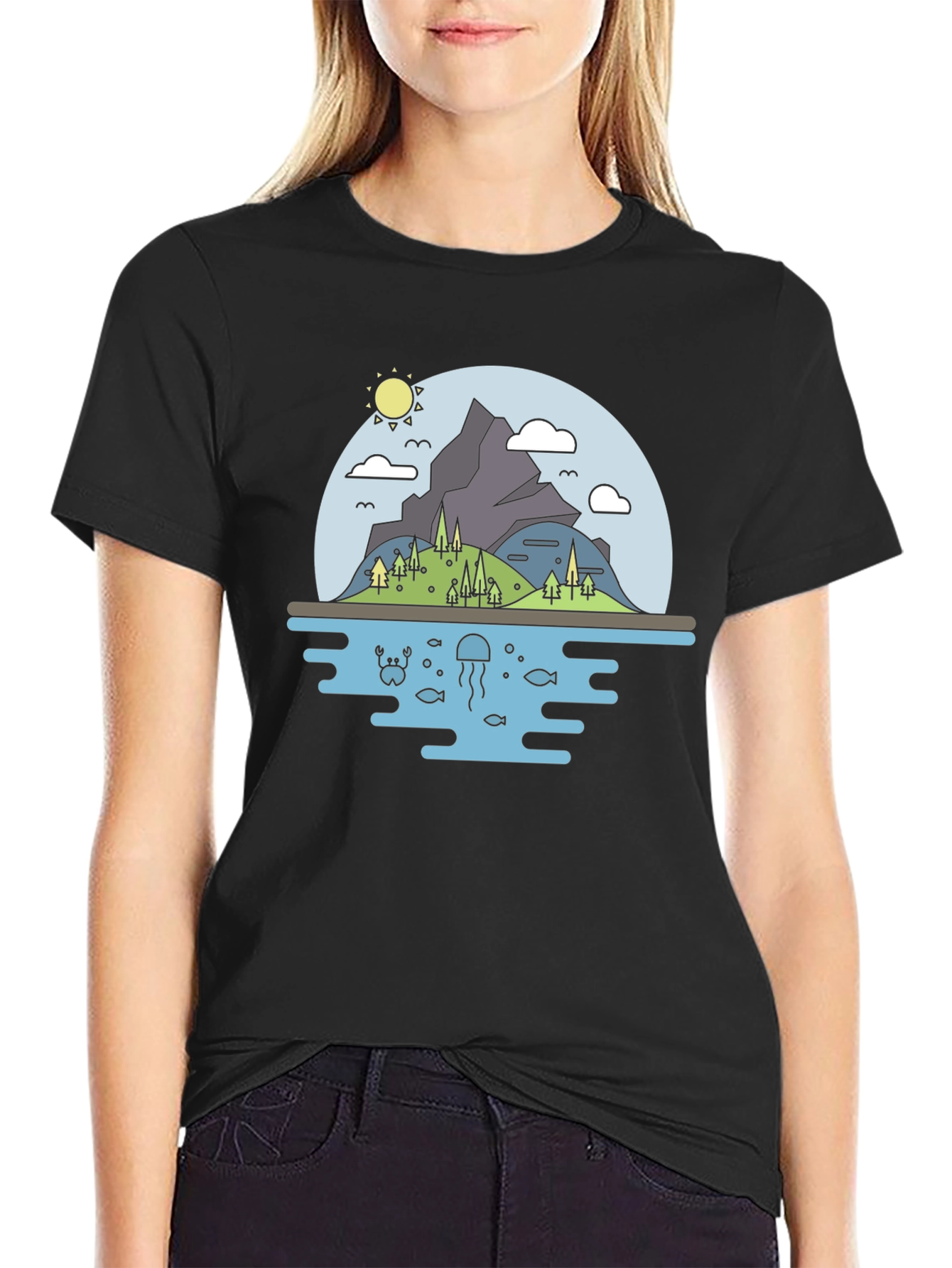 Black Nature Graphic Tee - Mountain & Sea Black T-Shirt view 2