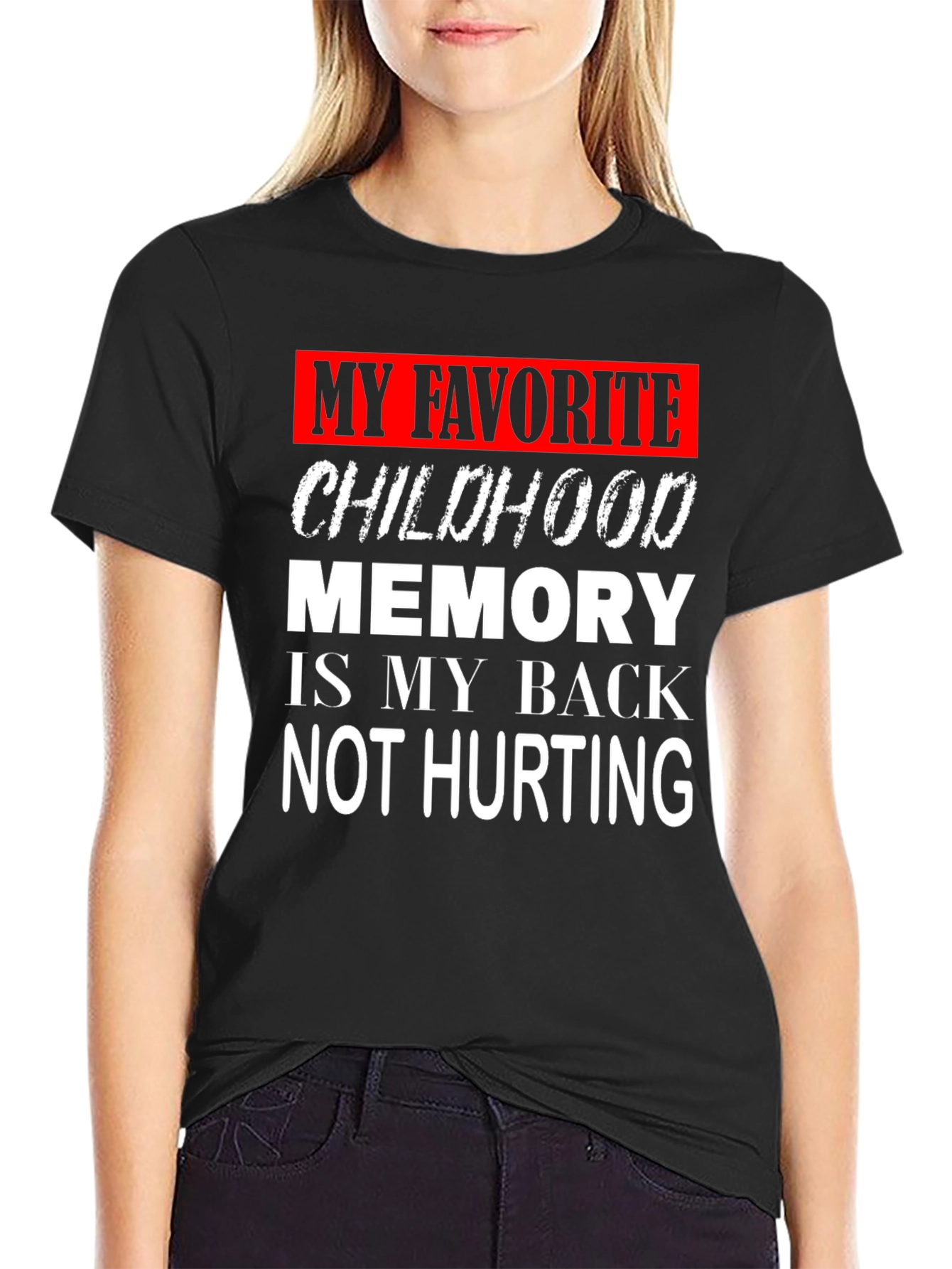 Black Funny Back Pain Childhood Memory Graphic T-Shirt view 2