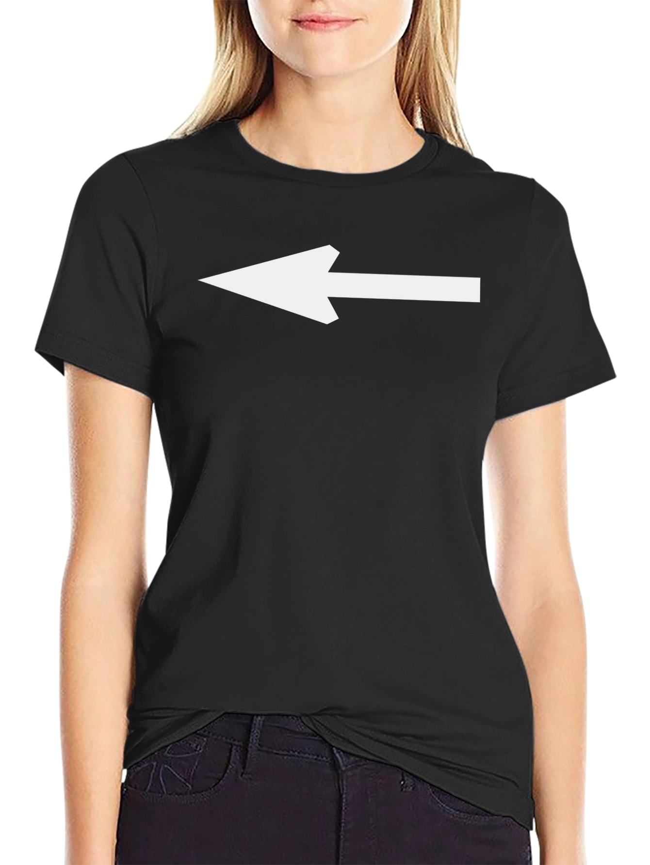 Black Left Arrow Graphic Tee - Black Cotton Casual Shirt view 2