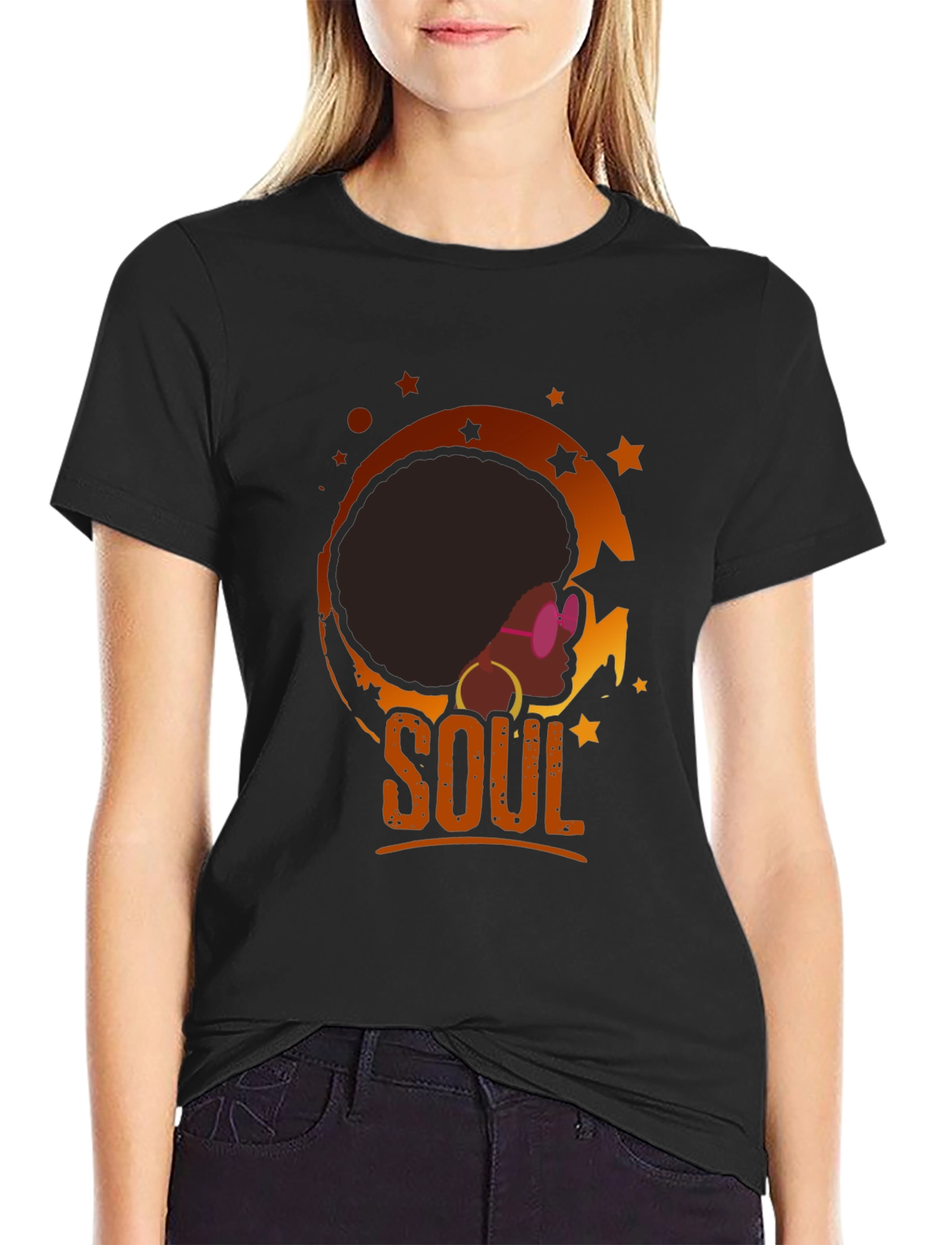 Black Soulful Afro T-Shirt - Retro Black Tee view 2