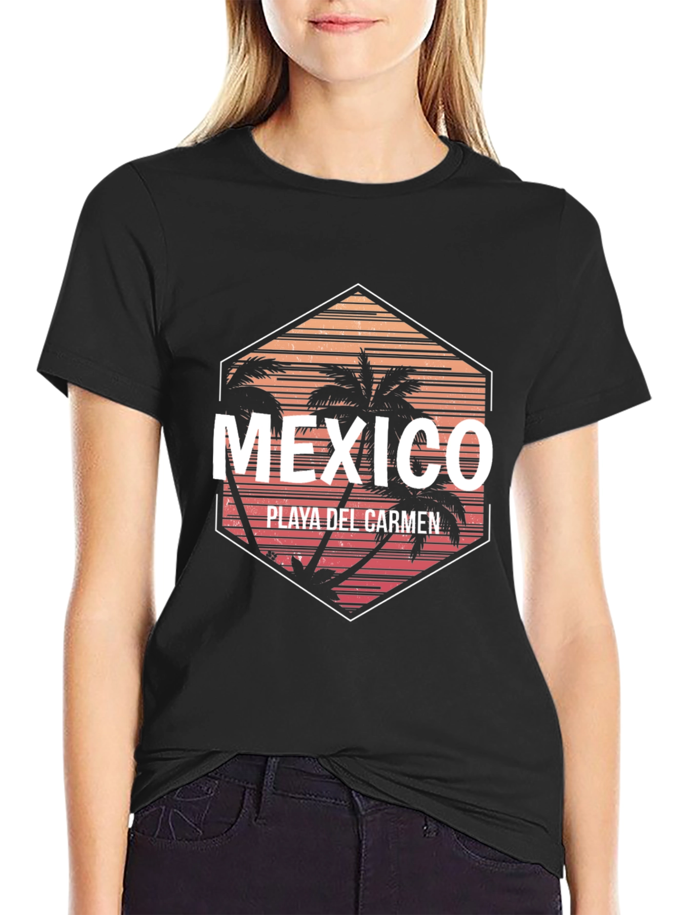 Black Mexico Playa Del Carmen Palm Tree Graphic T-Shirt view 2