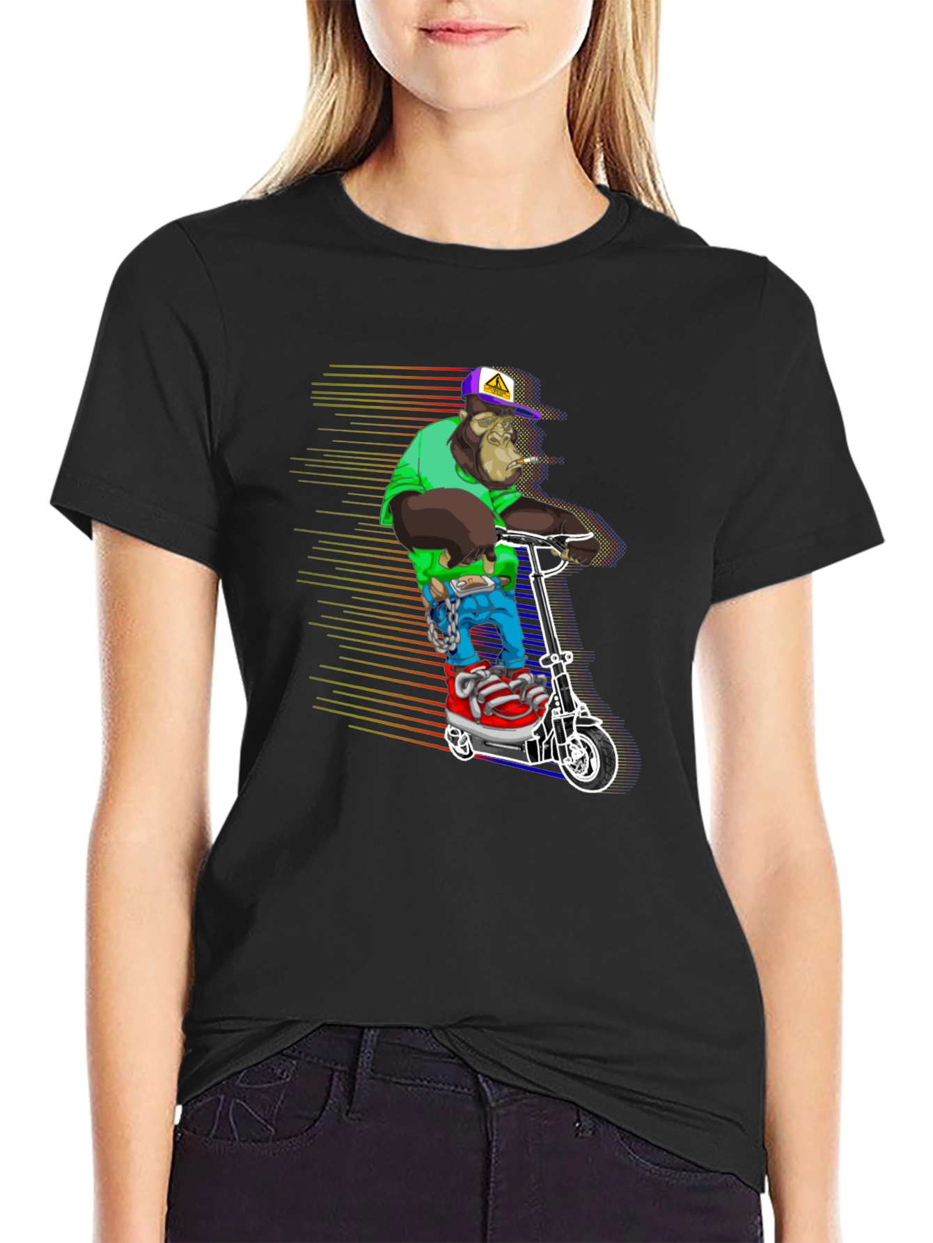 Black Cool Ape Scooter Graphic Tee - Black view 2