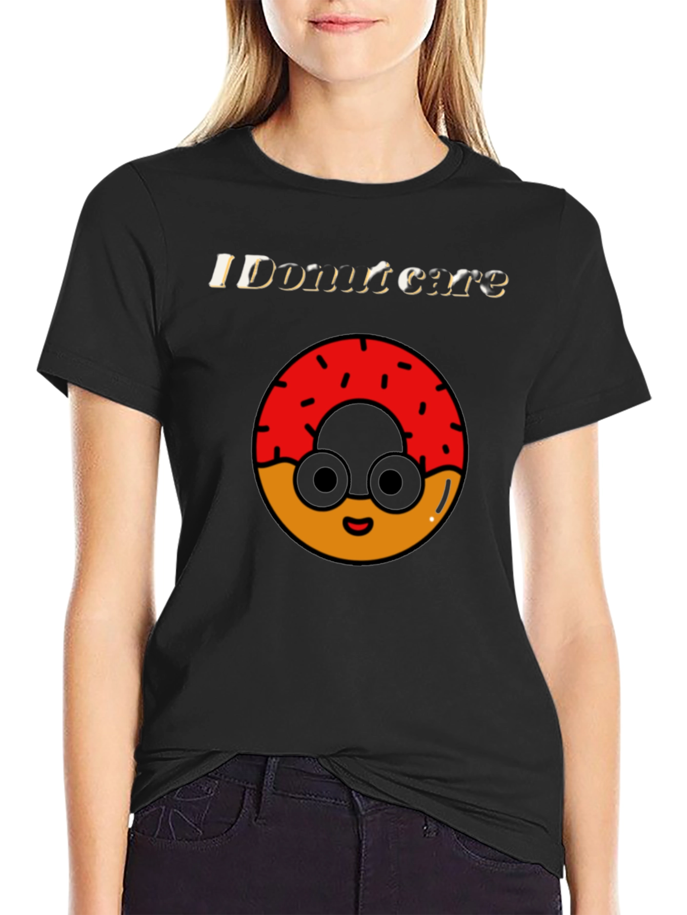 Black Funny Donut Care Graphic T-Shirt view 2