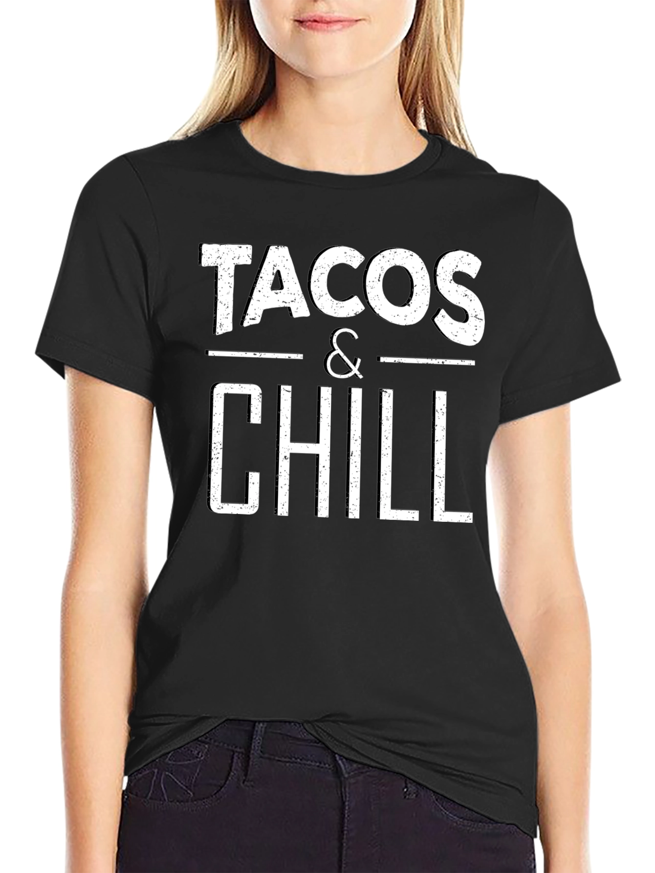 Black Tacos & Chill Graphic Tee - Black Cotton T-Shirt view 2
