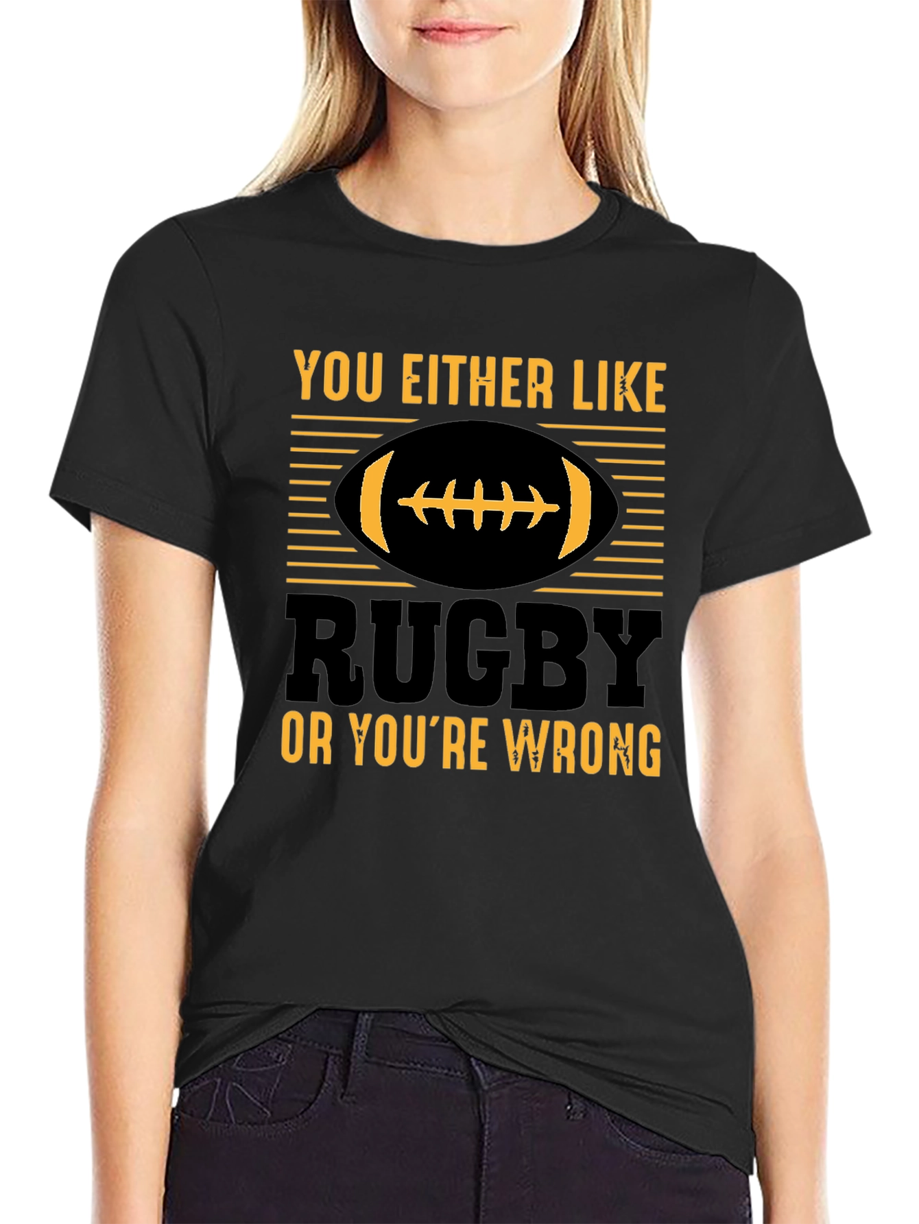 Black Rugby Fan T-Shirt - You Either Like Rugby or You're Wrong view 2
