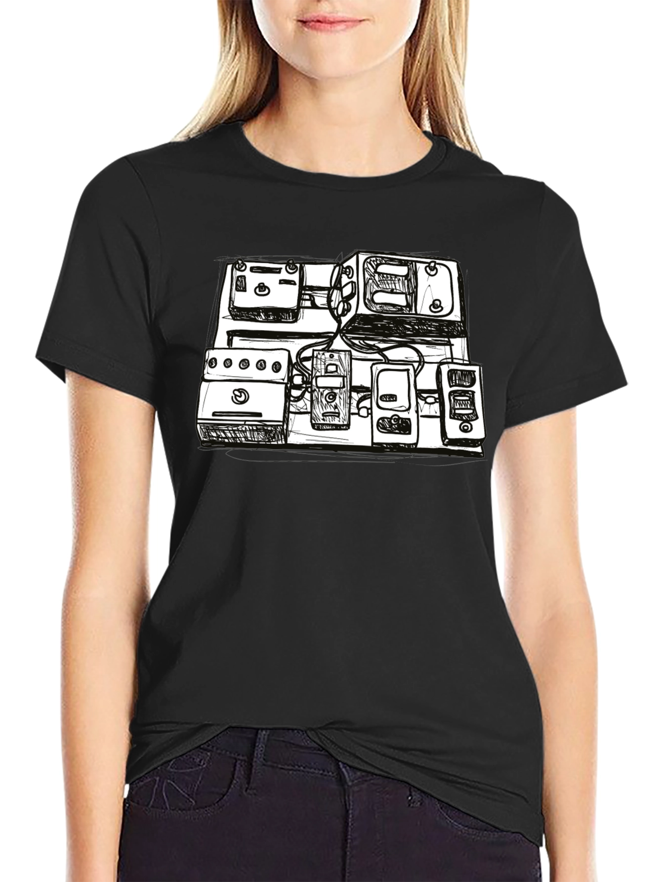 Black Sketch Pedal Board T-Shirt - Musician's Essential view 2