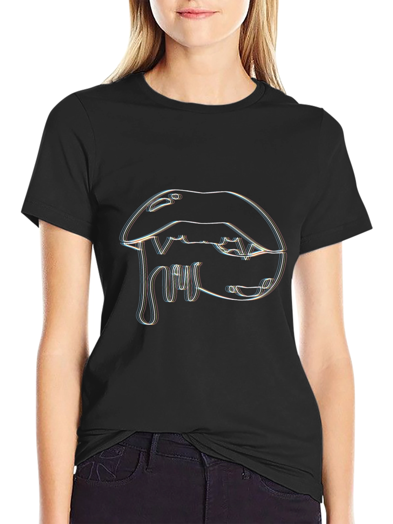 Black Dripping Lips Graphic T-Shirt - Unique Design view 2