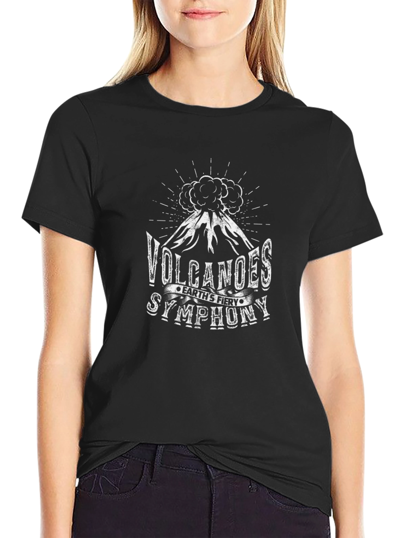 Black Volcanoes Earth's Fiery Symphony Black T-Shirt view 2