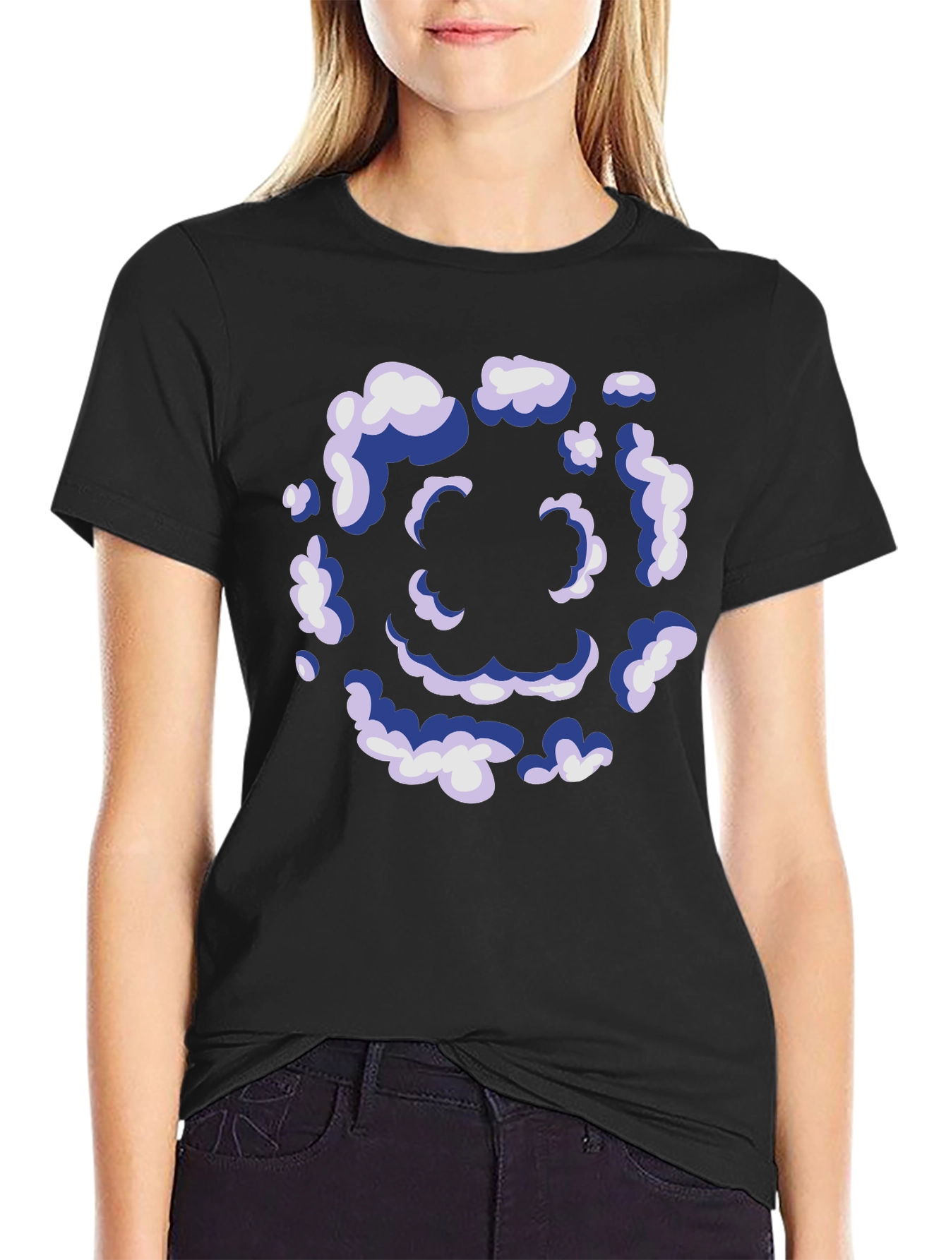 Black Smiley Cloud T-Shirt - Unique Graphic Tee view 2