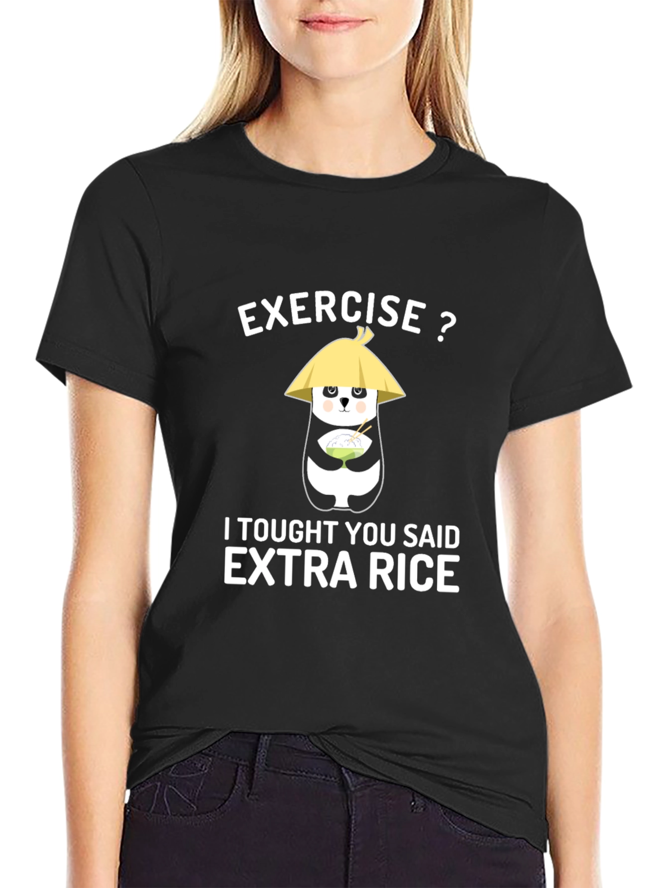 Black Exercise? Extra Rice Panda T-Shirt view 2