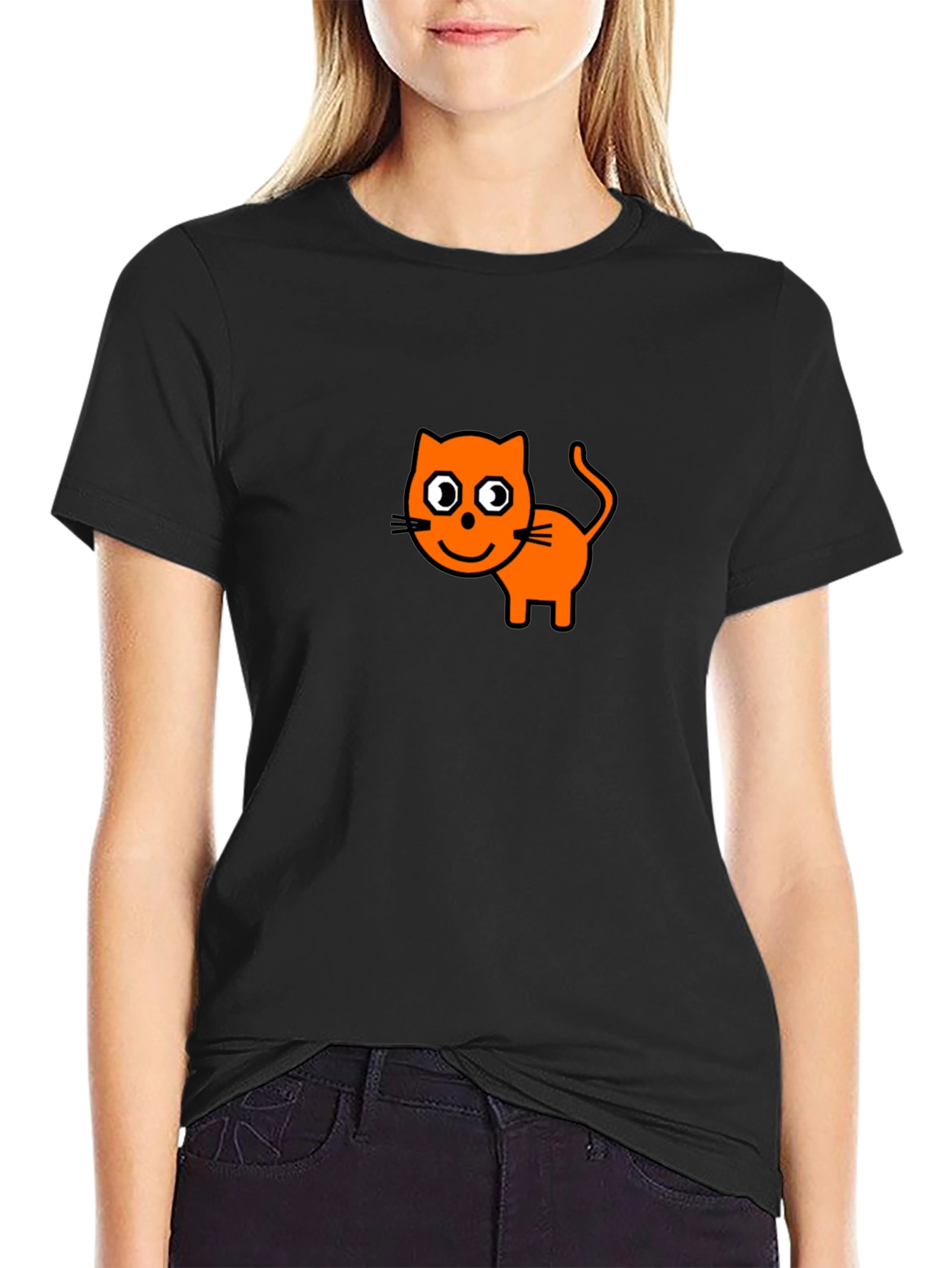 Black Cartoon Cat Graphic Tee - Black view 2
