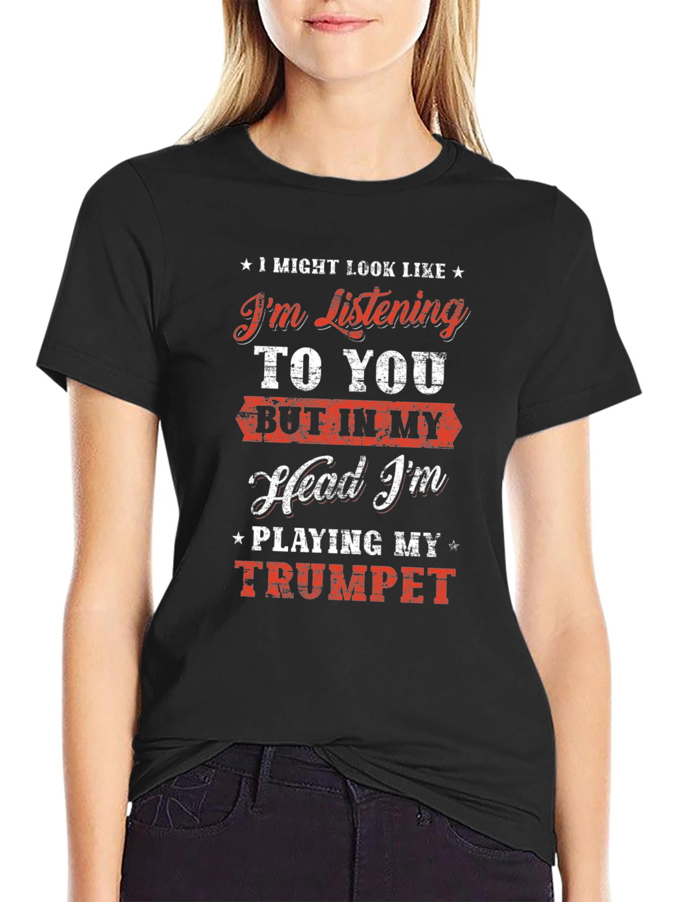 Black Trumpet Player T-Shirt - Funny Music Tee view 2