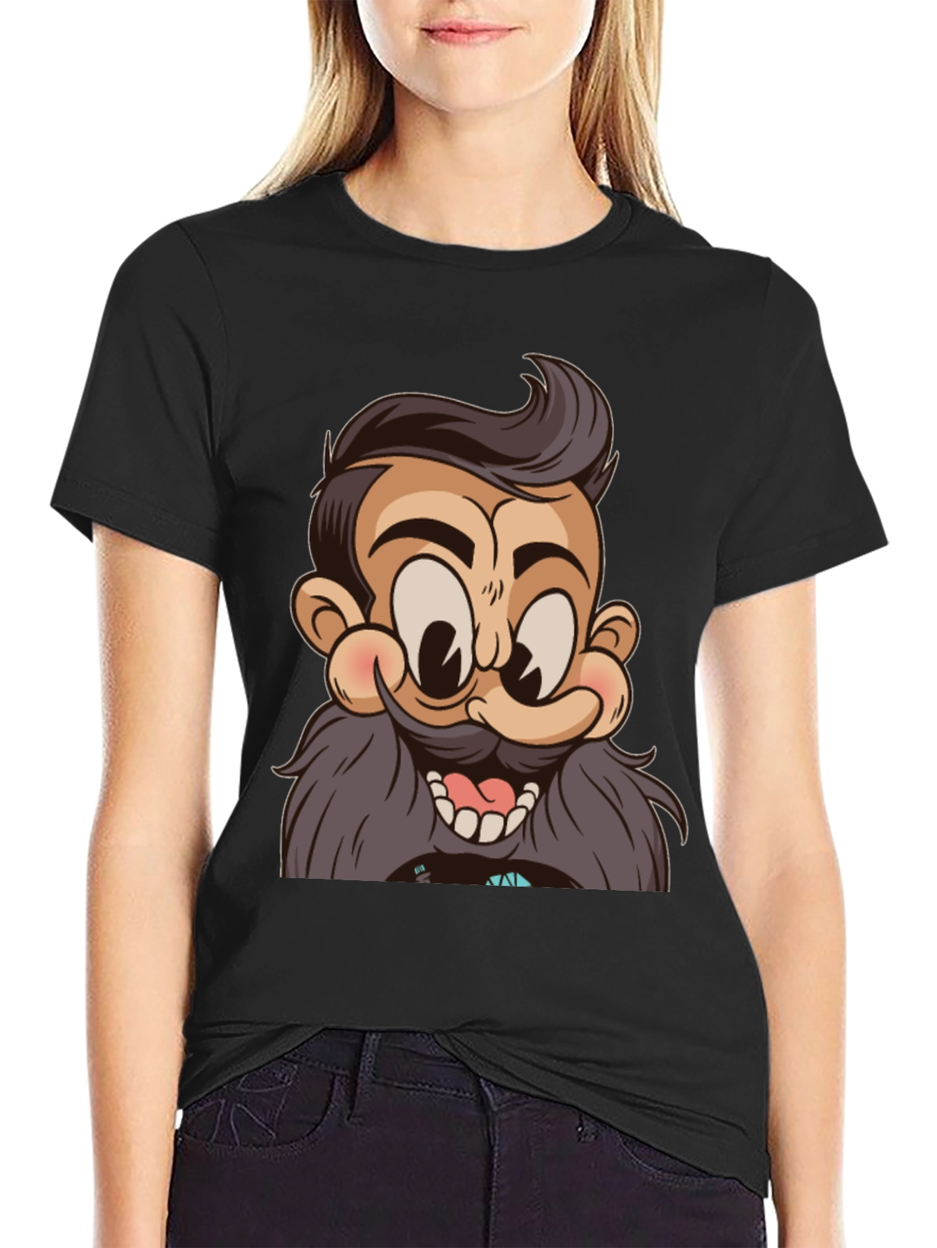 Black Cartoon Character Graphic Print Black T-Shirt view 2