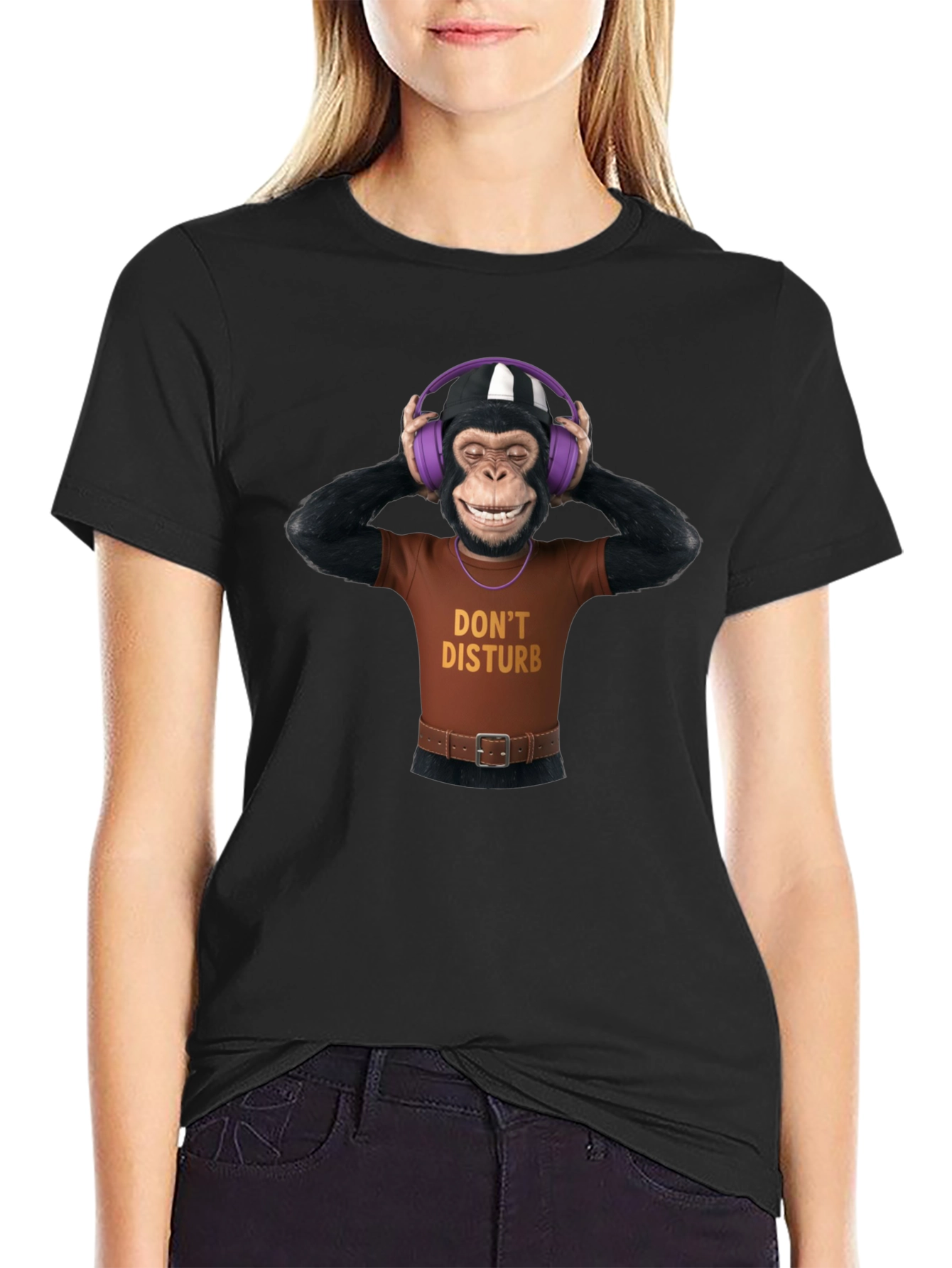 Black Funny Monkey Graphic T-Shirt - Don't Disturb view 2