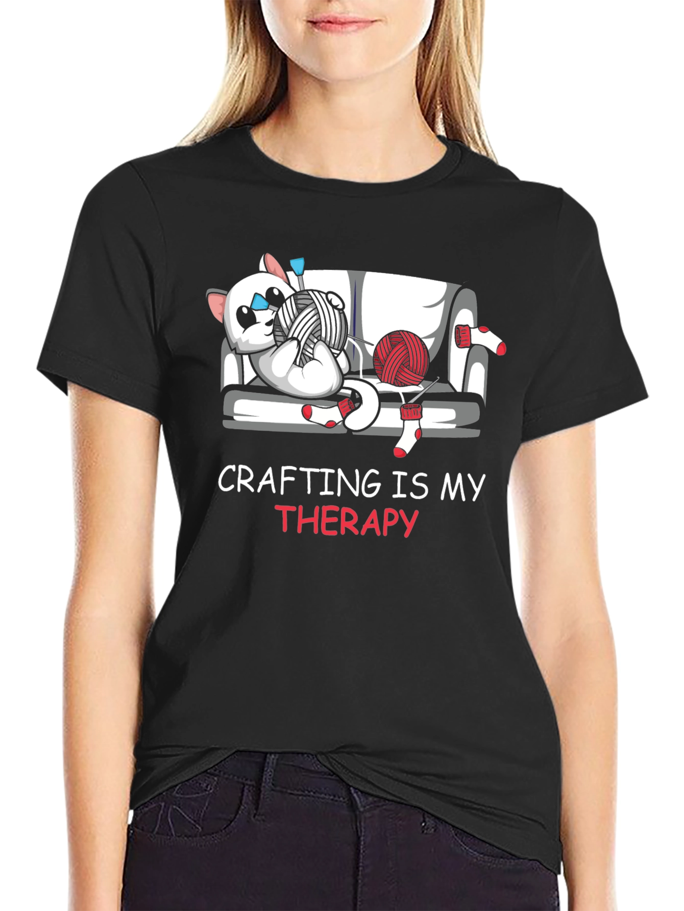 Black Crafting Is My Therapy Graphic T-Shirt view 2