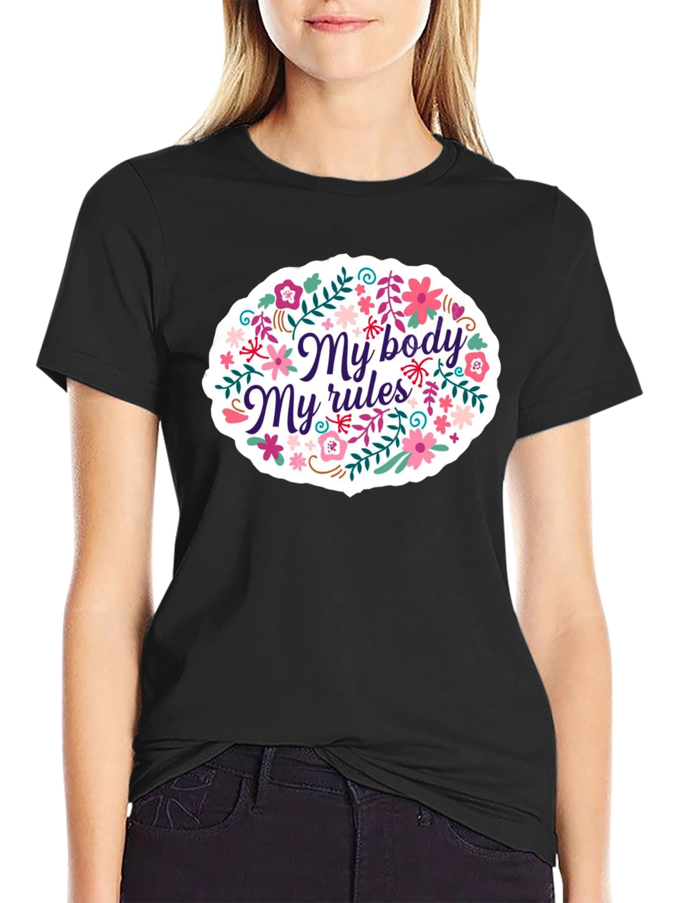 Black My Body My Rules Floral Graphic T-Shirt view 2