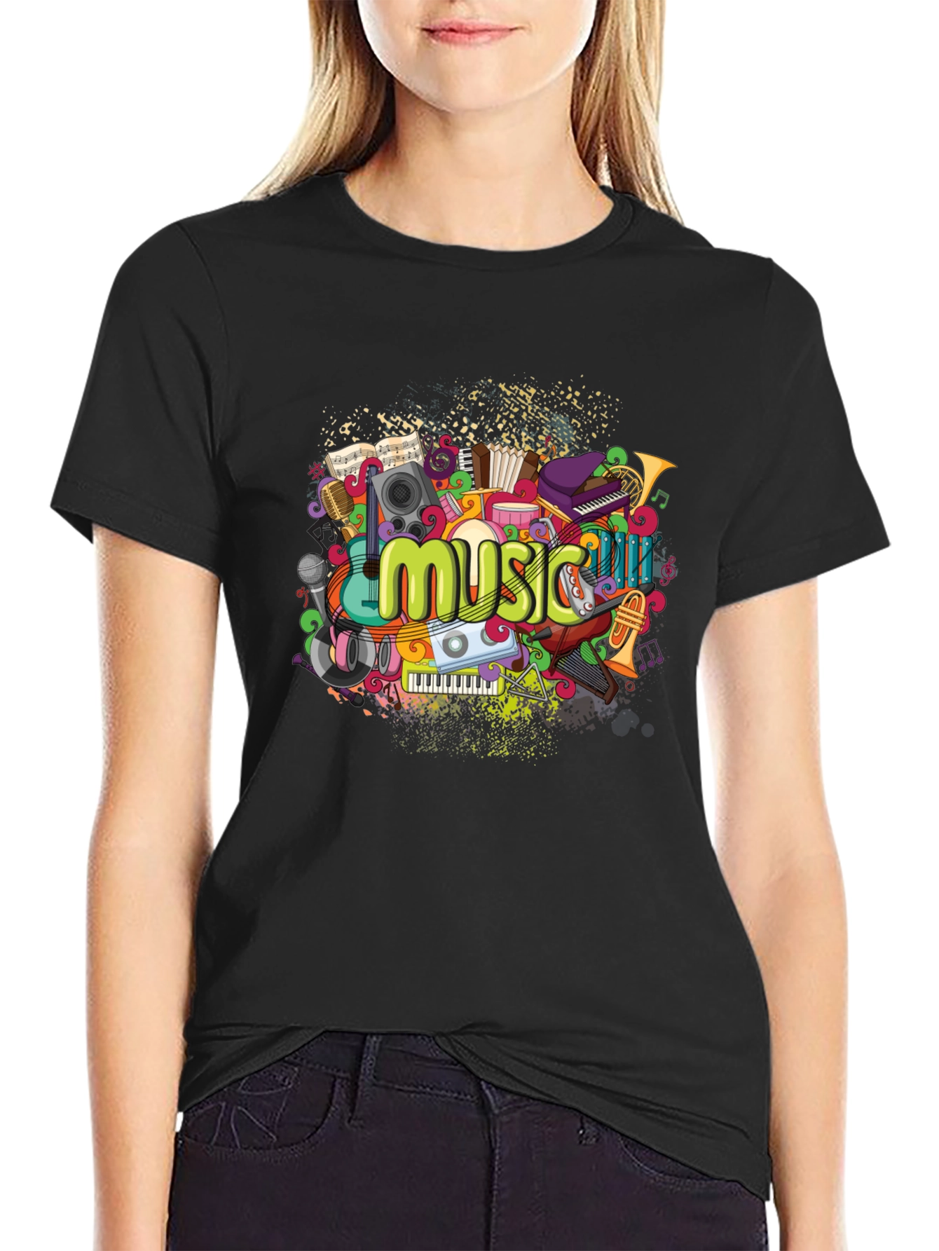 Black Music Lover's T-Shirt - Black Cotton Graphic Tee view 2