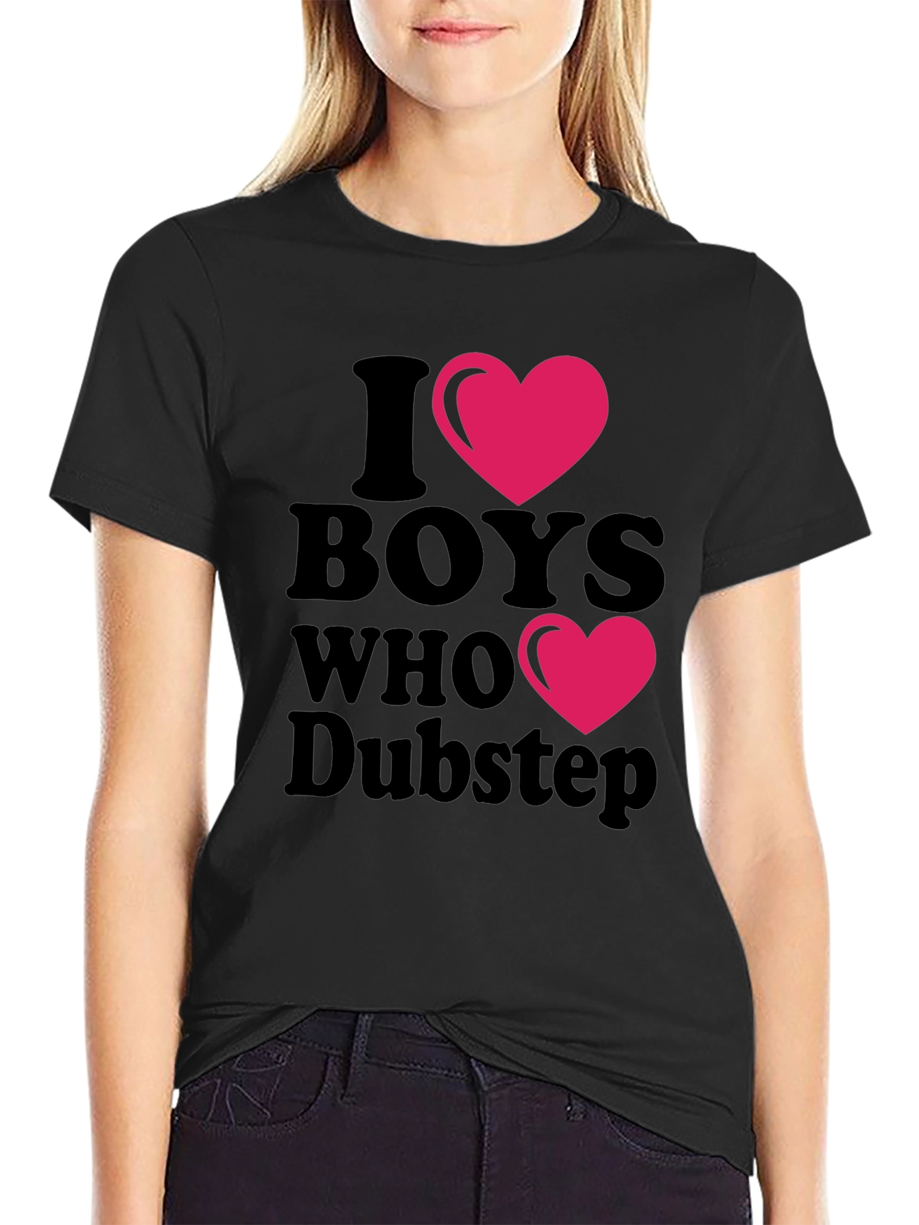 Black I Heart Boys Who Dubstep Black T-Shirt view 2