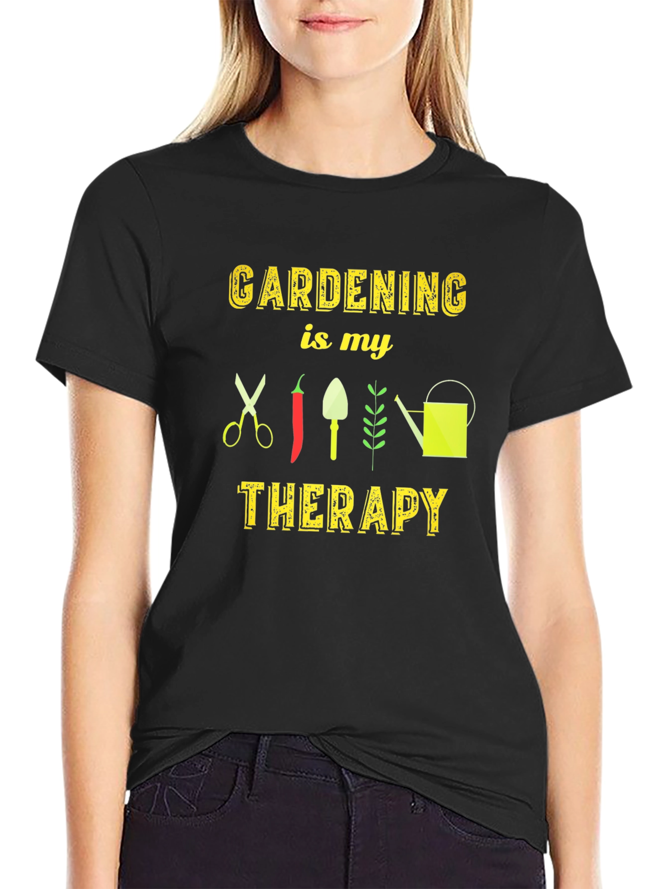 Black Gardening Therapy T-Shirt - Garden Lover Tee view 2