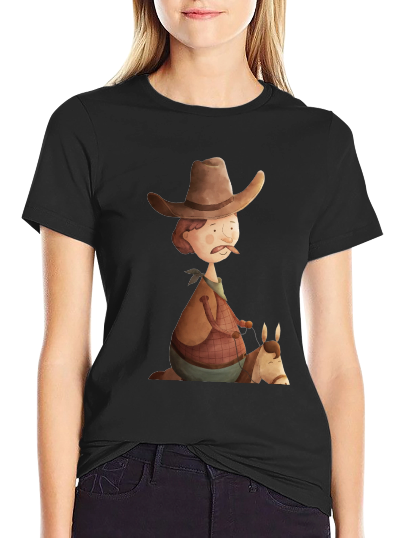 Black Cartoon Cowboy Graphic Tee - Unique Design! view 2