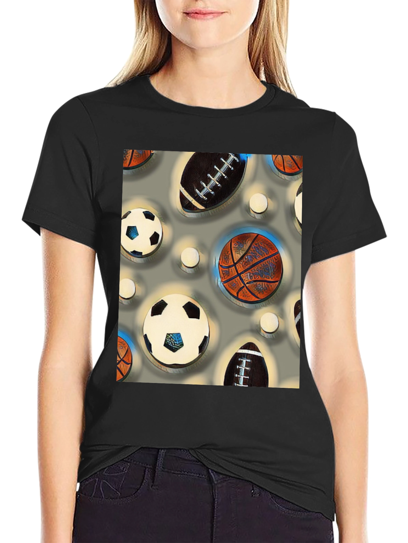 Black Sports Balls Patterned Tee view 2