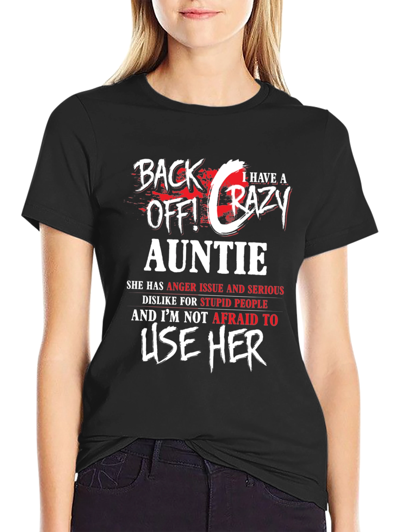 Black Back Off! Crazy Auntie Graphic Tee - Black view 2